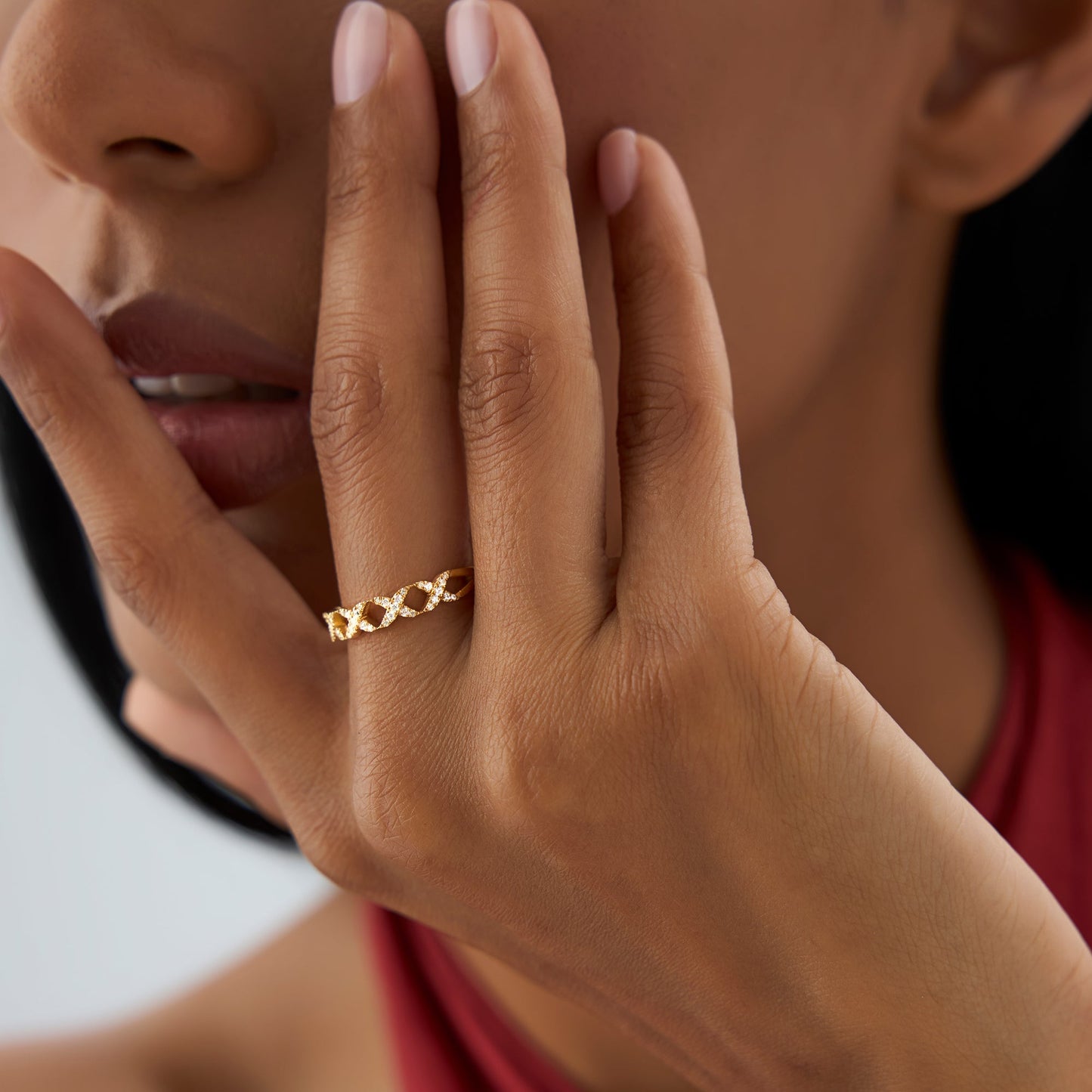 14k Pave Setting Round Diamond X Ring