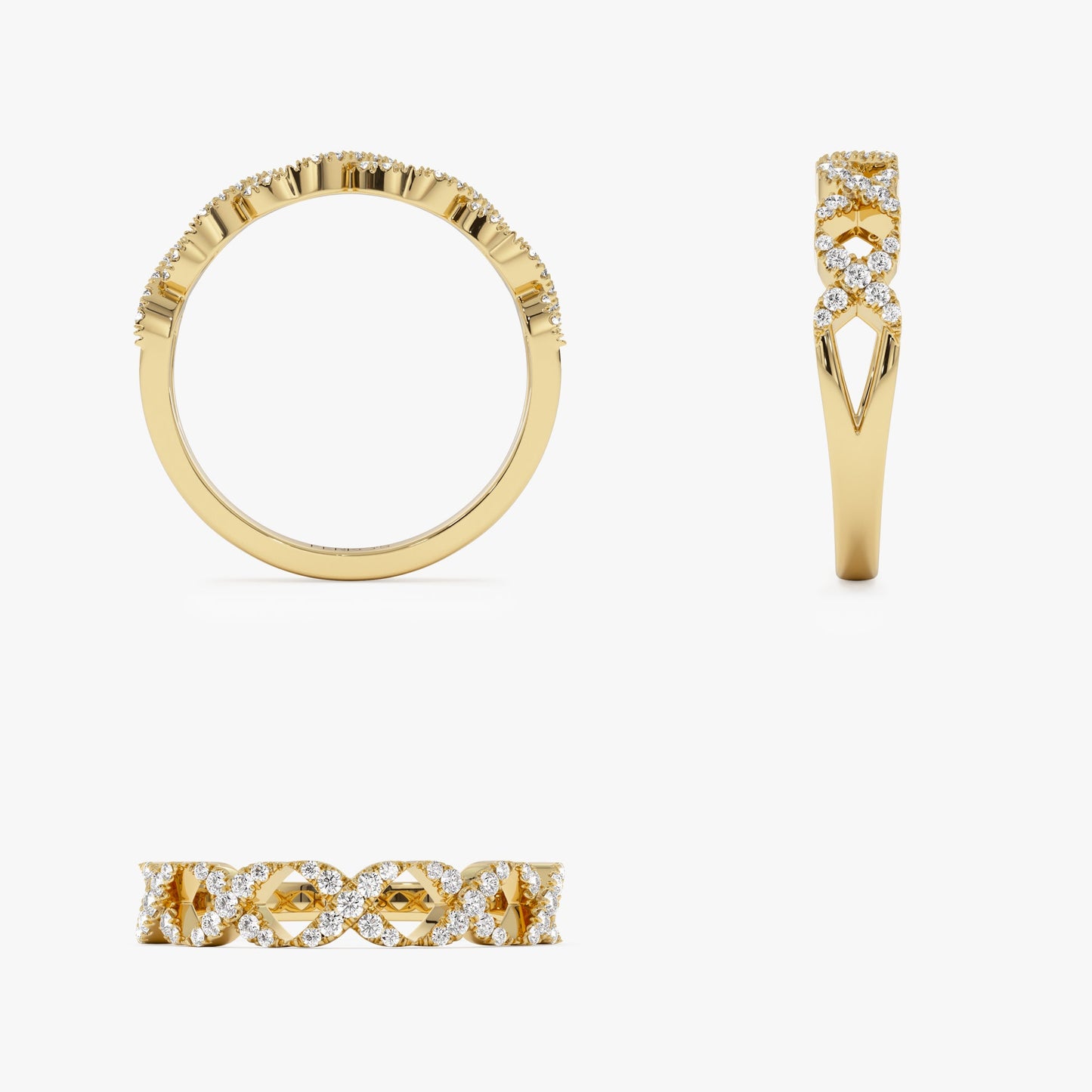 14k Pave Setting Round Diamond X Ring