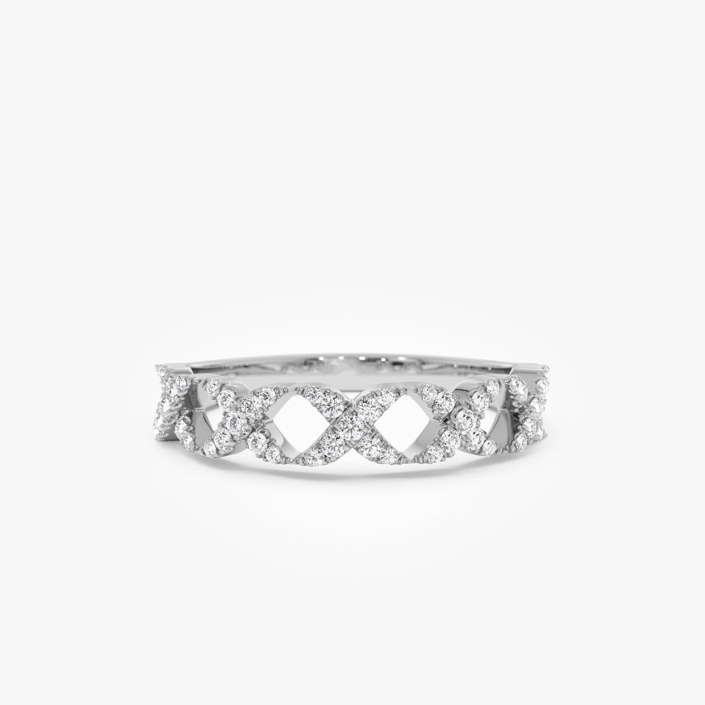 14k Pave Setting Round Diamond X Ring - Geum Jewels