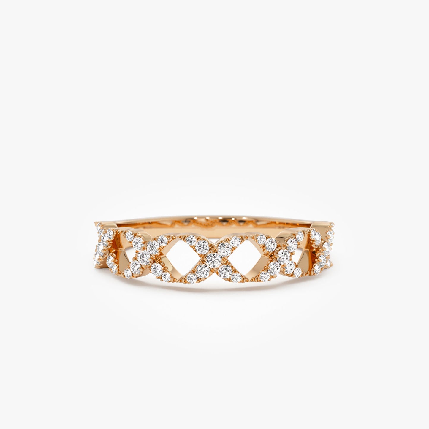 14k Pave Setting Round Diamond X Ring - Geum Jewels