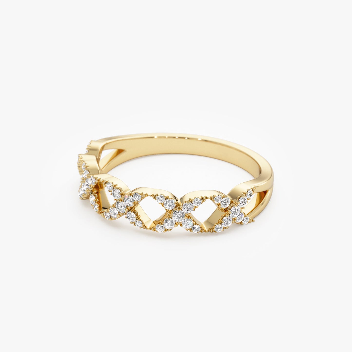 14k Pave Setting Round Diamond X Ring - Geum Jewels