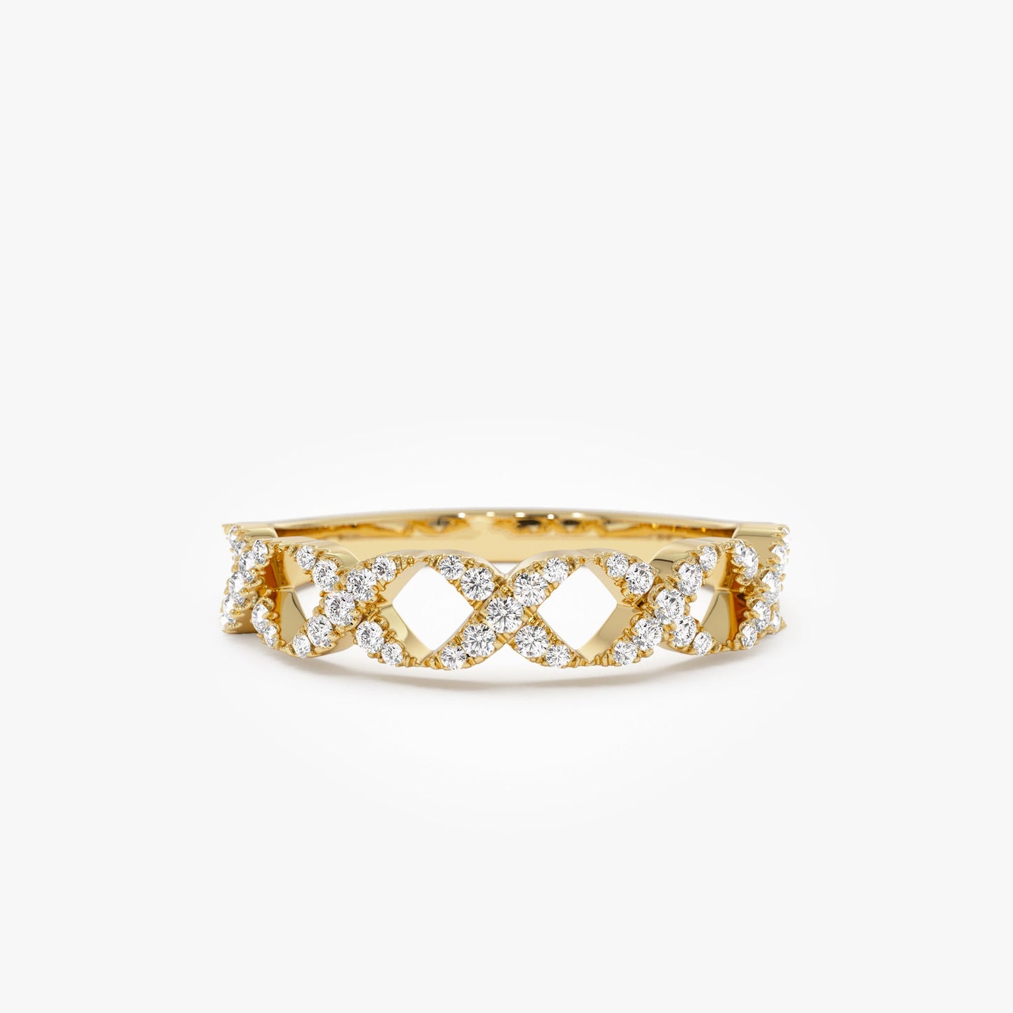 14k Pave Setting Round Diamond X Ring - Geum Jewels