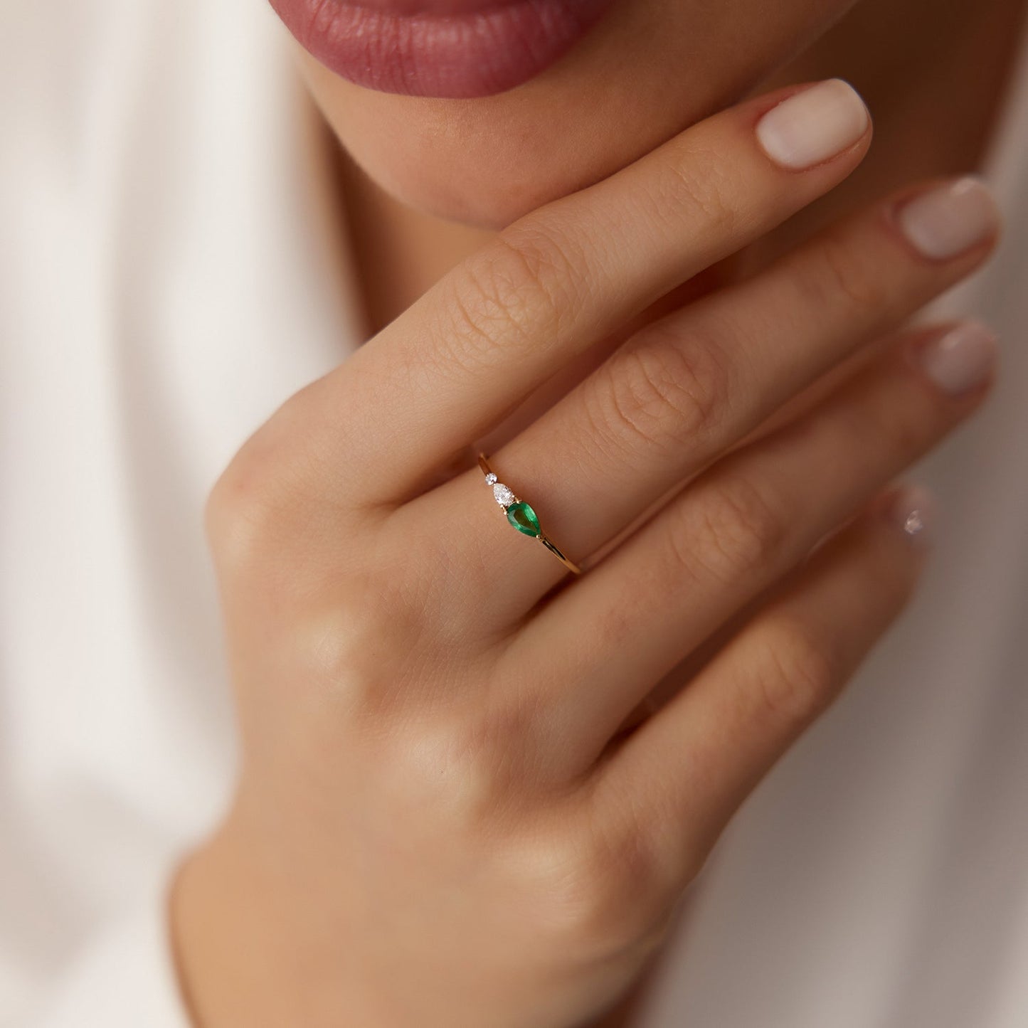 14k Pear Shape Emerald and Diamond Ring