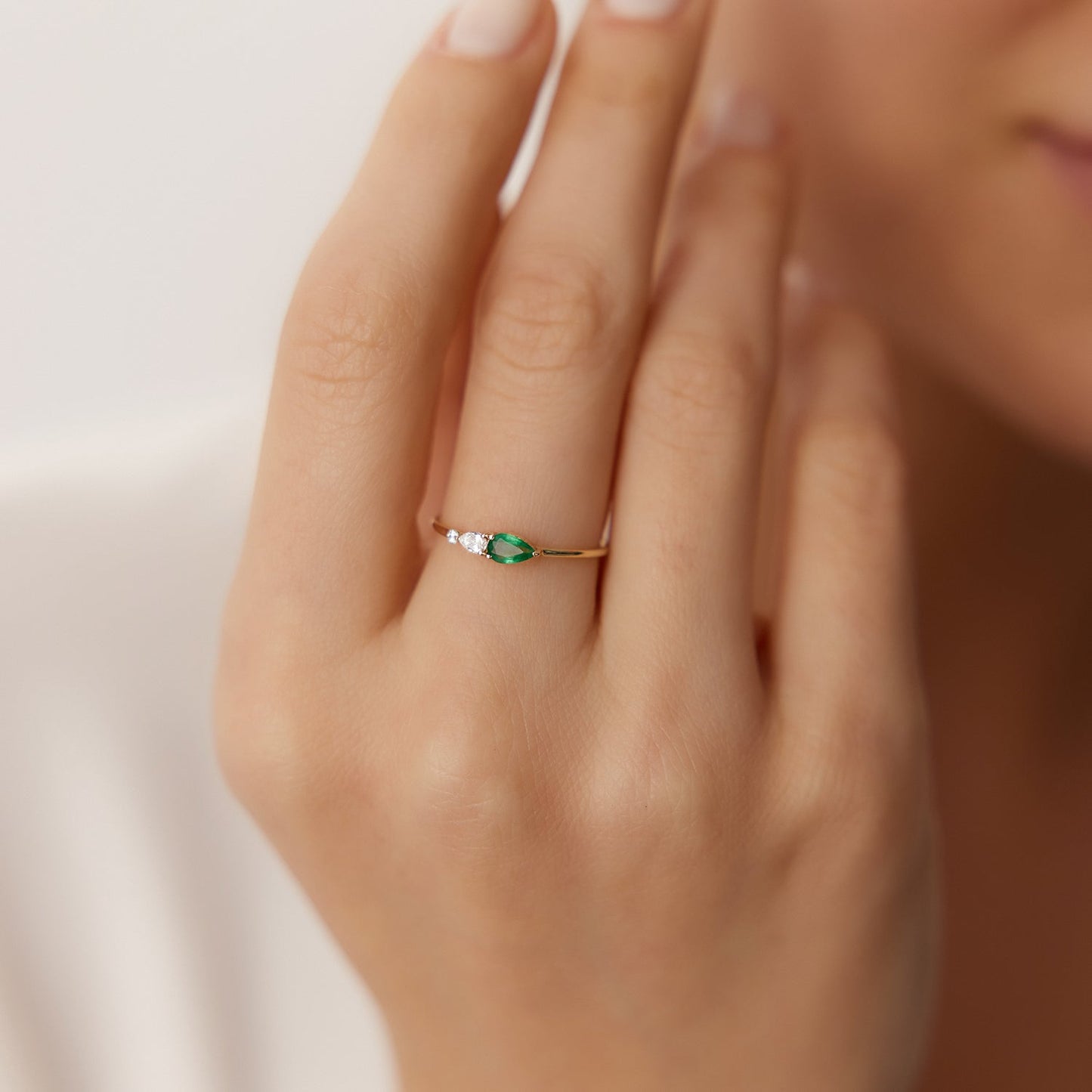 14k Pear Shape Emerald and Diamond Ring