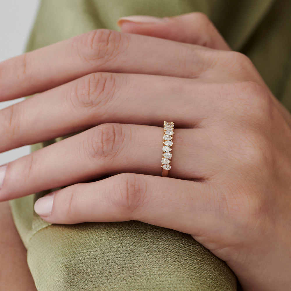 14k Pear Shape HalF Eternity Diamond Band