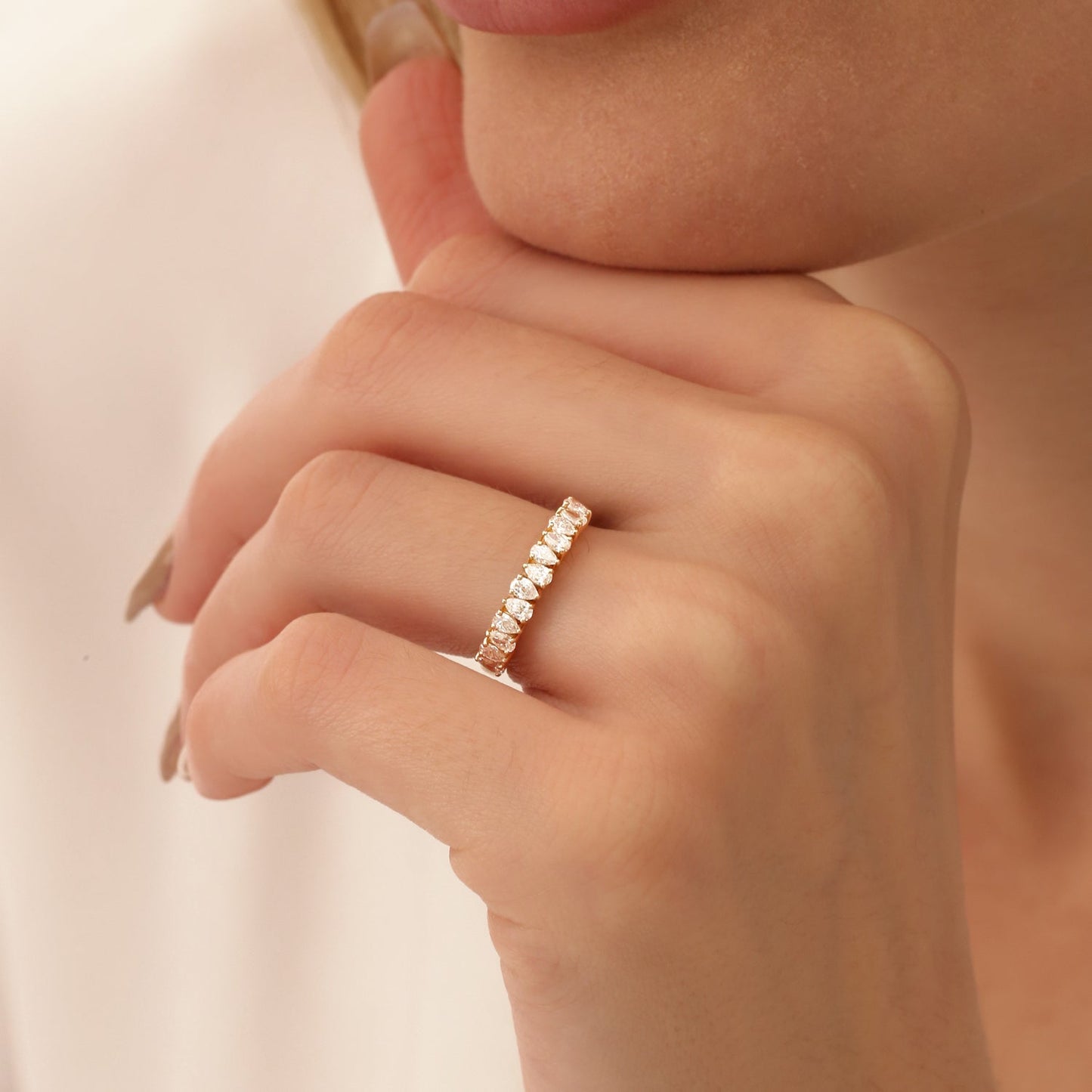14k Pear Shape HalF Eternity Diamond Band