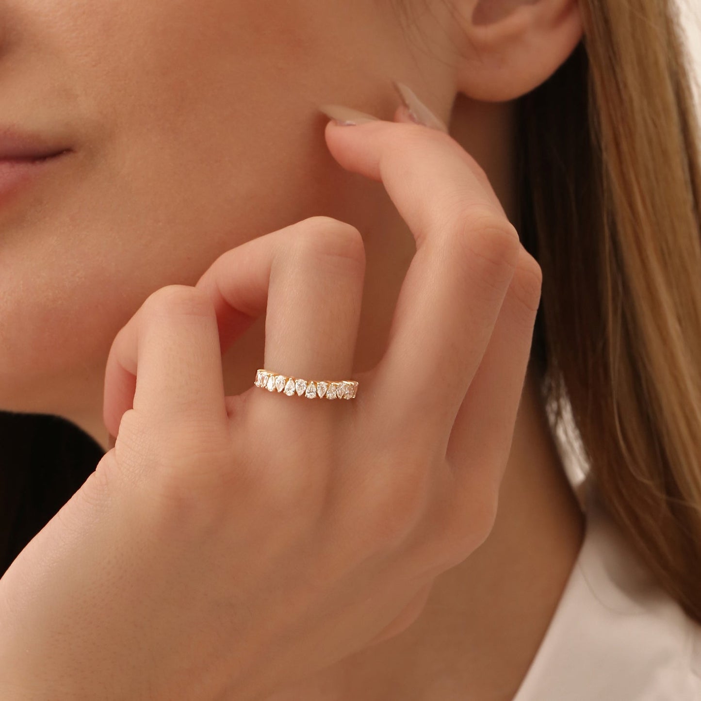 14k Pear Shape HalF Eternity Diamond Band