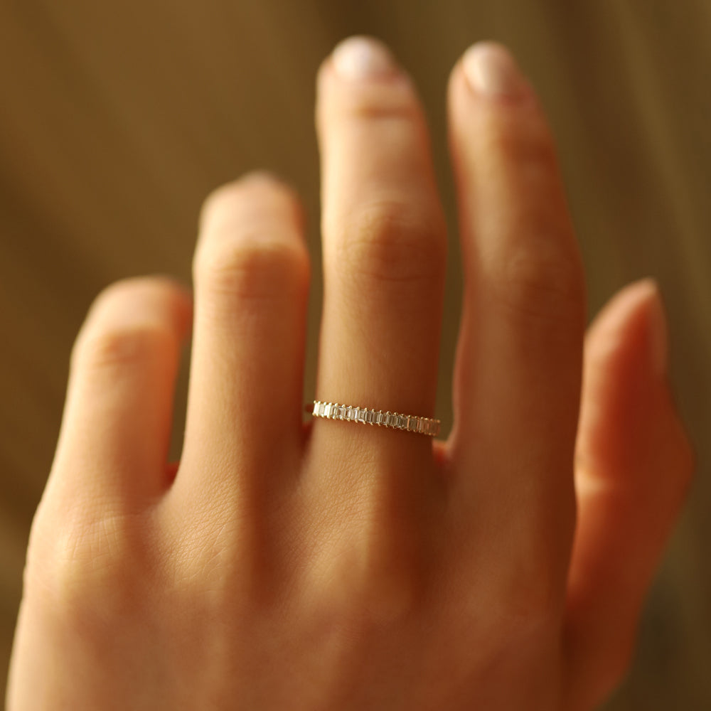 14k Petite Baguette Diamond Wedding Band