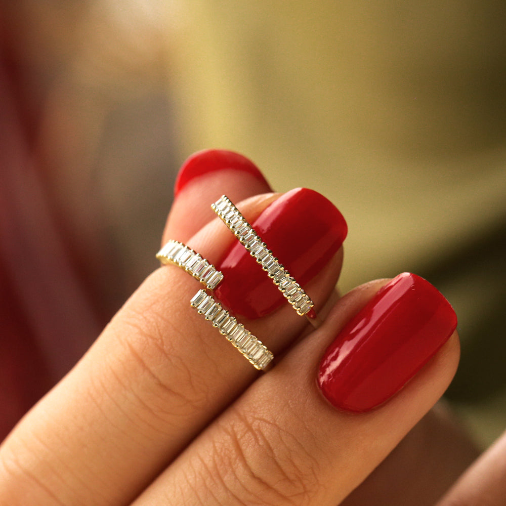 14k Petite Baguette Diamond Wedding Band