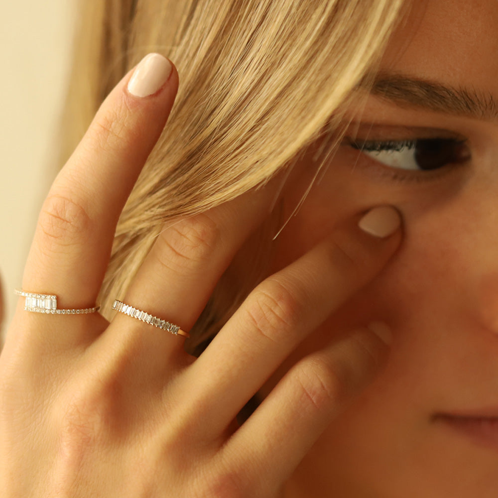 14k Petite Baguette Diamond Wedding Band