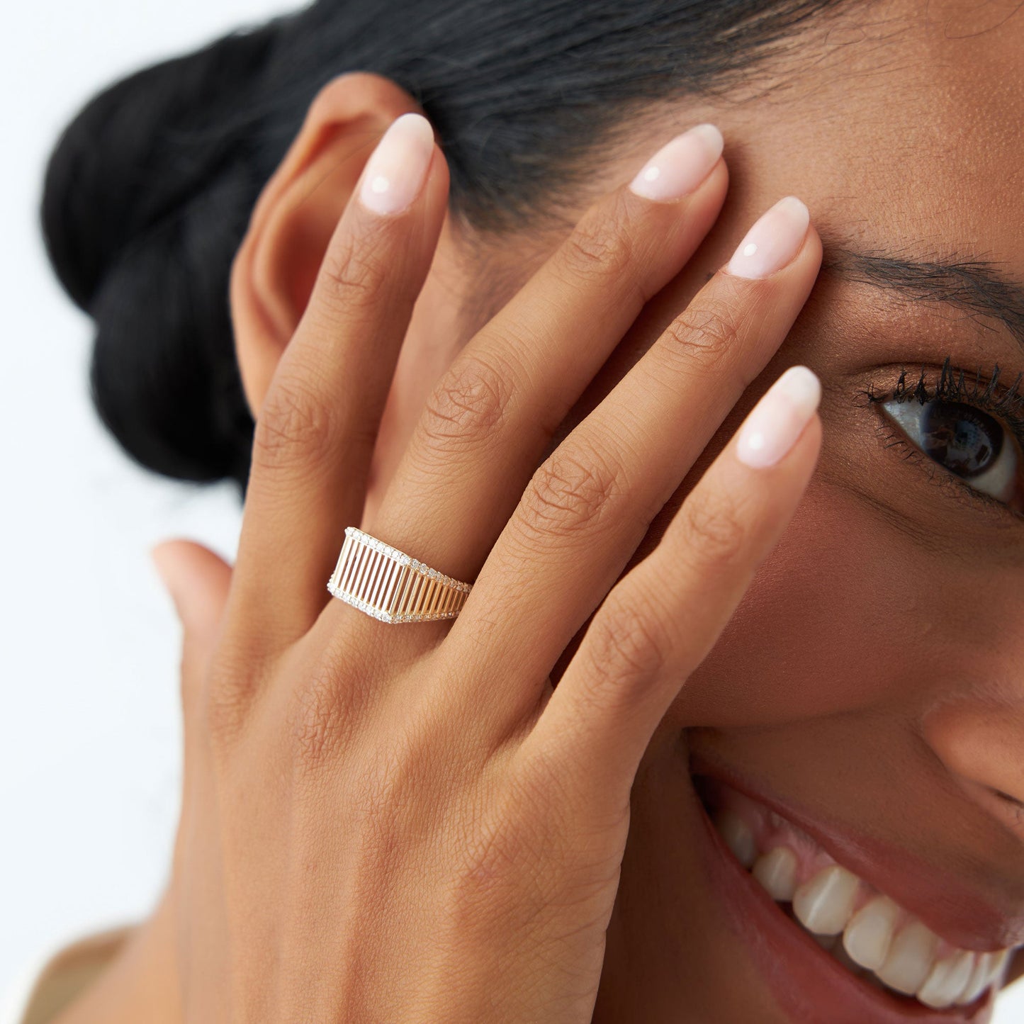 14k Ribbed Unique Design Diamond Signet Ring