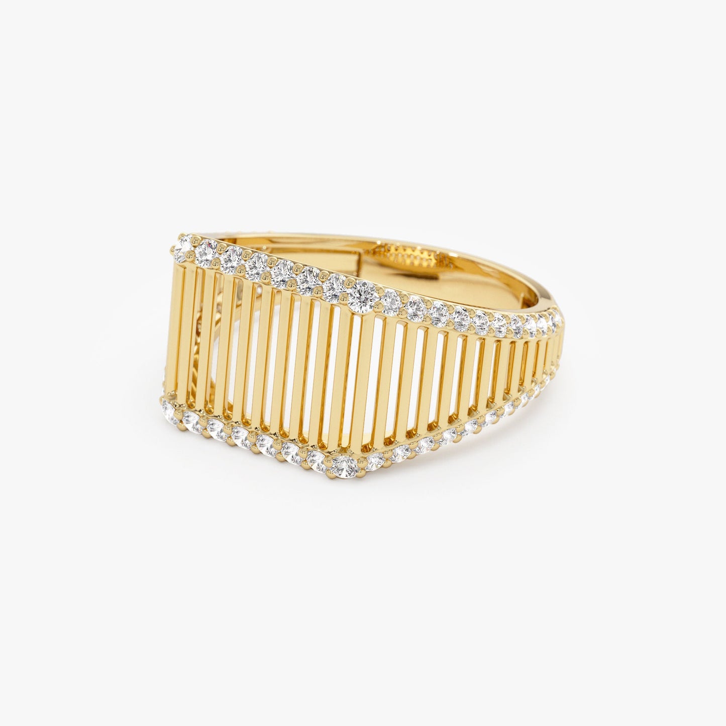 14k Ribbed Unique Design Diamond Signet Ring - Geum Jewels