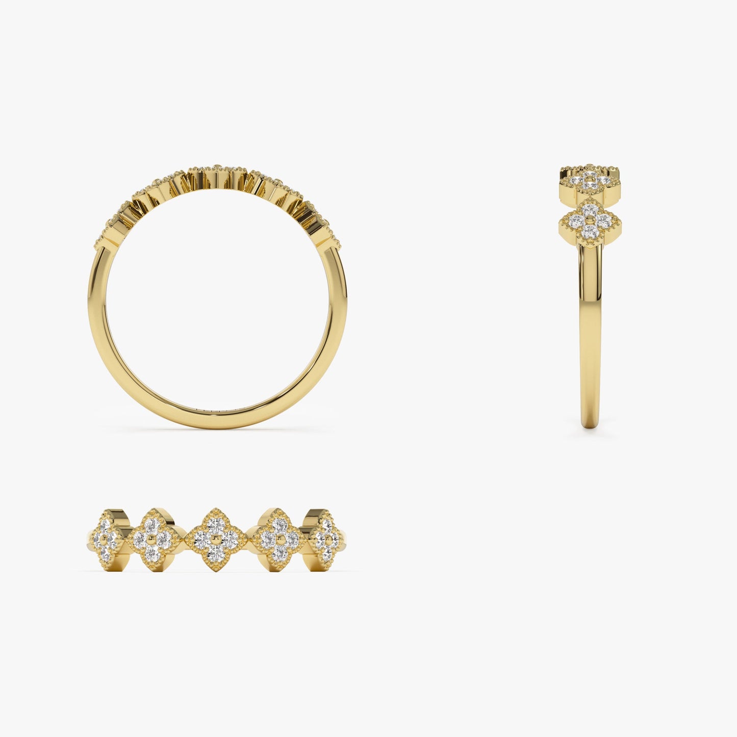 14k Round Diamond Stackable Clover Cluster Ring