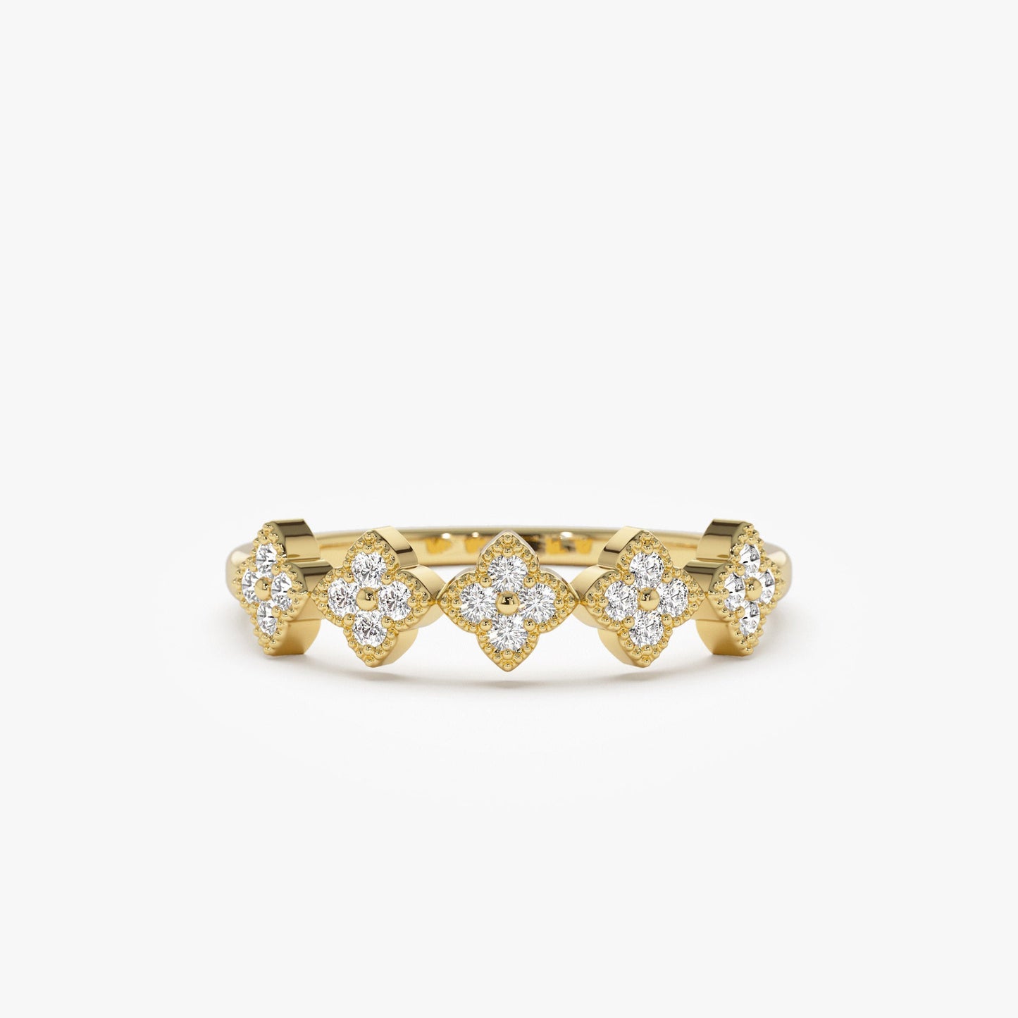 14k Round Diamond Stackable Clover Cluster Ring - Geum Jewels