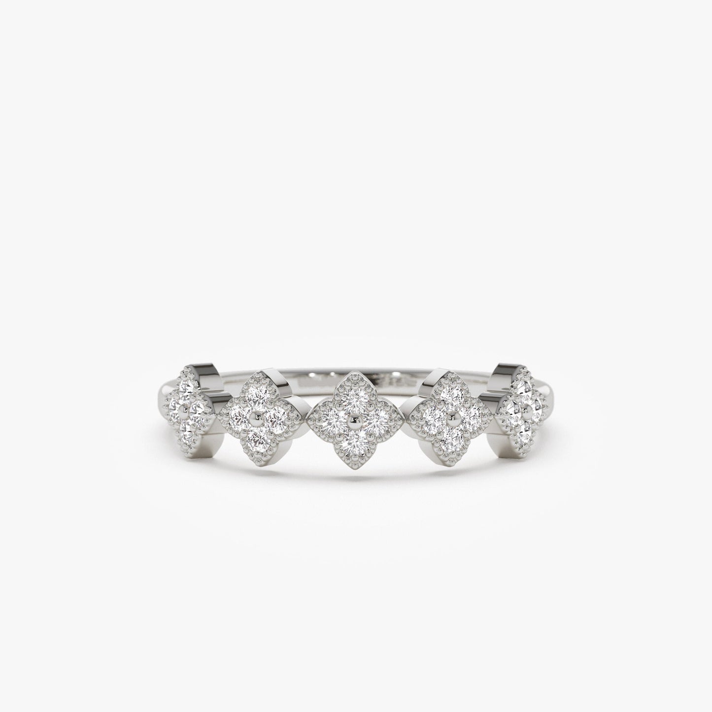 14k Round Diamond Stackable Clover Cluster Ring - Geum Jewels