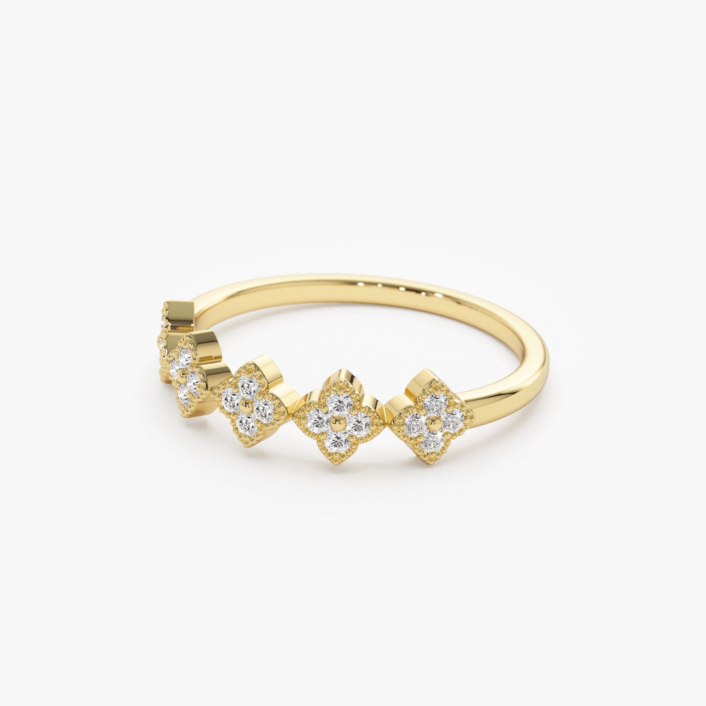 14k Round Diamond Stackable Clover Cluster Ring - Geum Jewels
