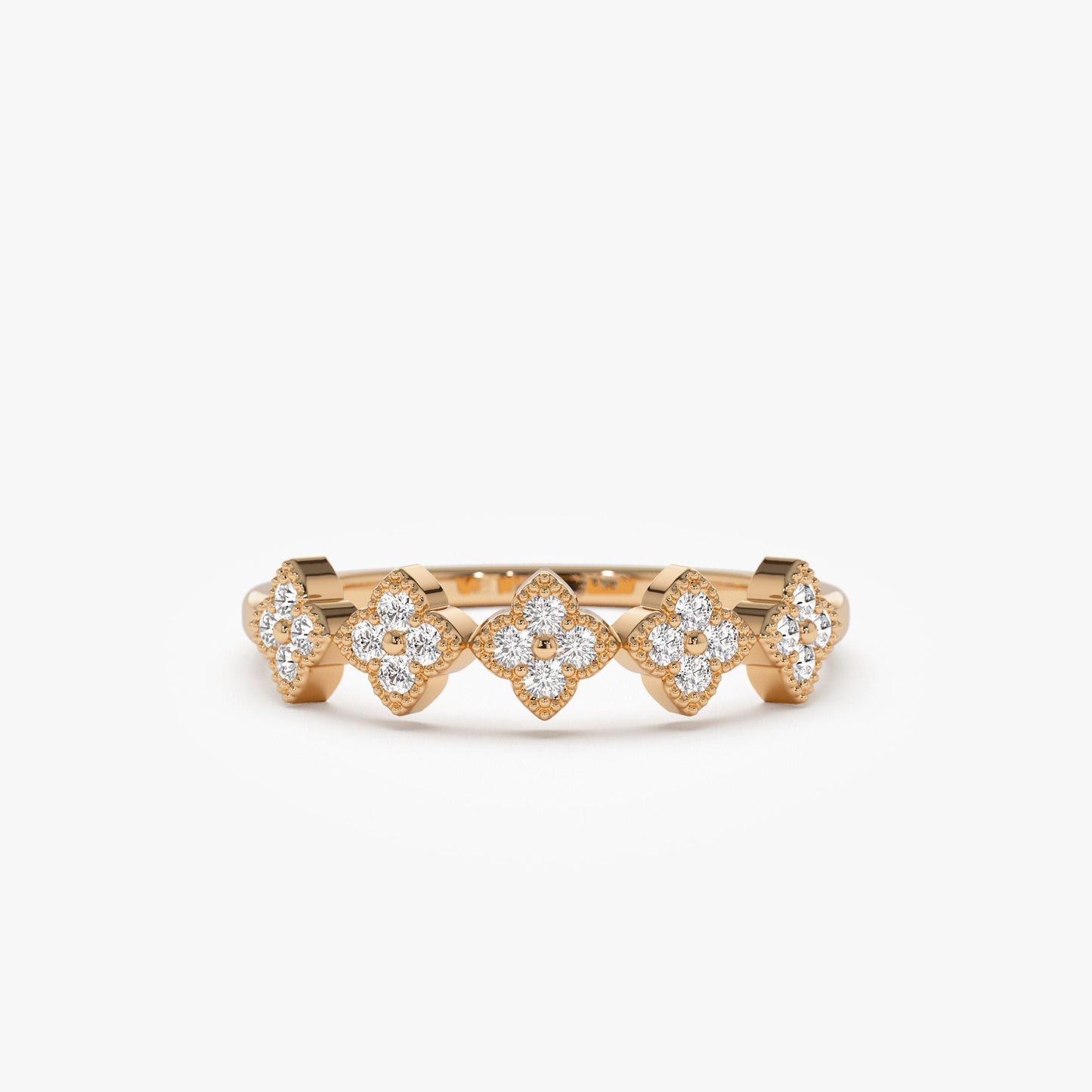 14k Round Diamond Stackable Clover Cluster Ring - Geum Jewels