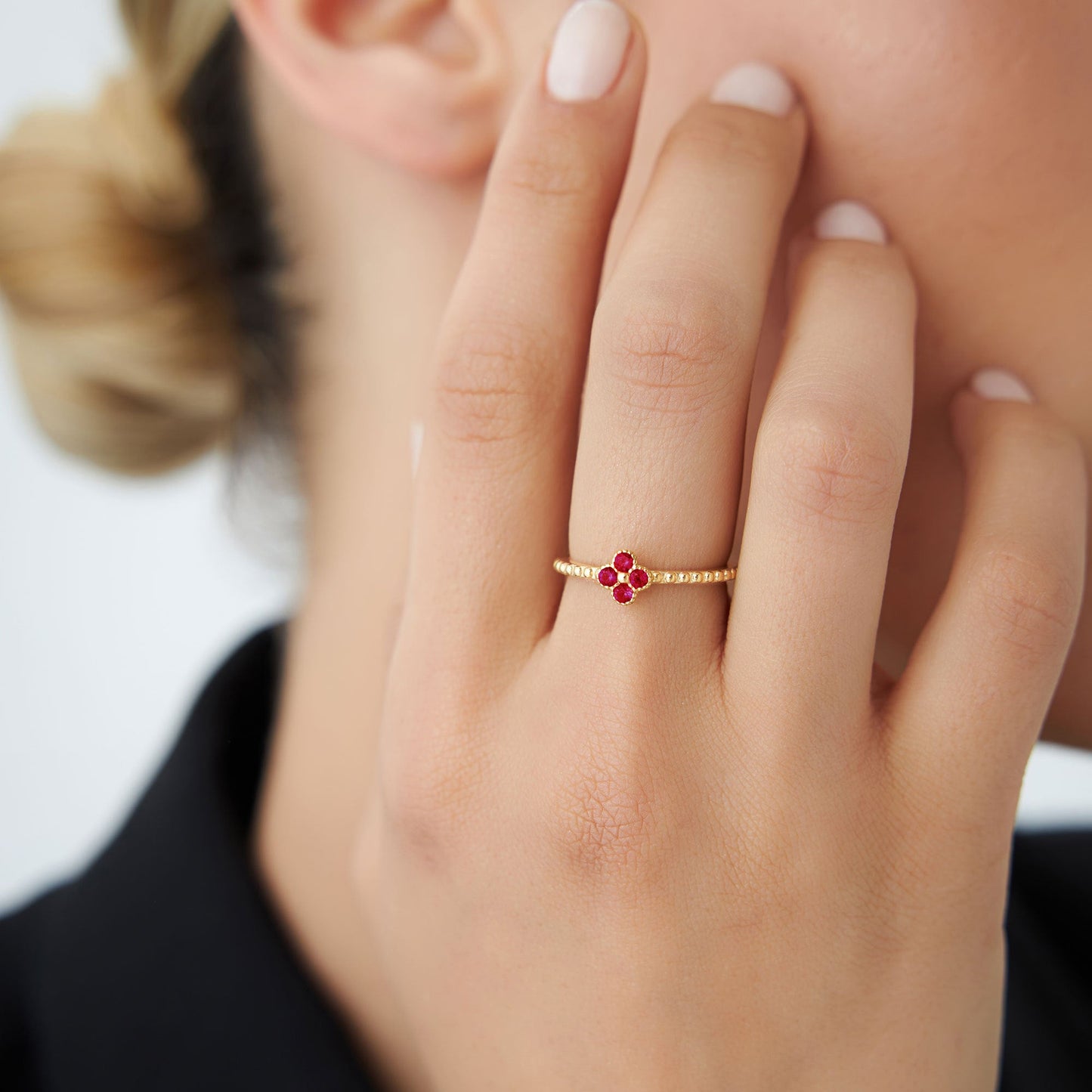 14k Ruby Clover Ring