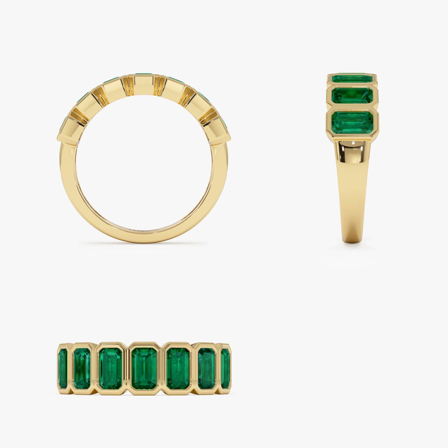 14K Seven Stone Bezel Setting Emerald RIng