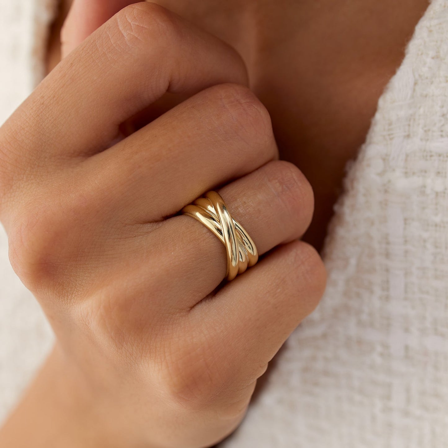 14k Solid Gold Multi-strand Crossover Ring
