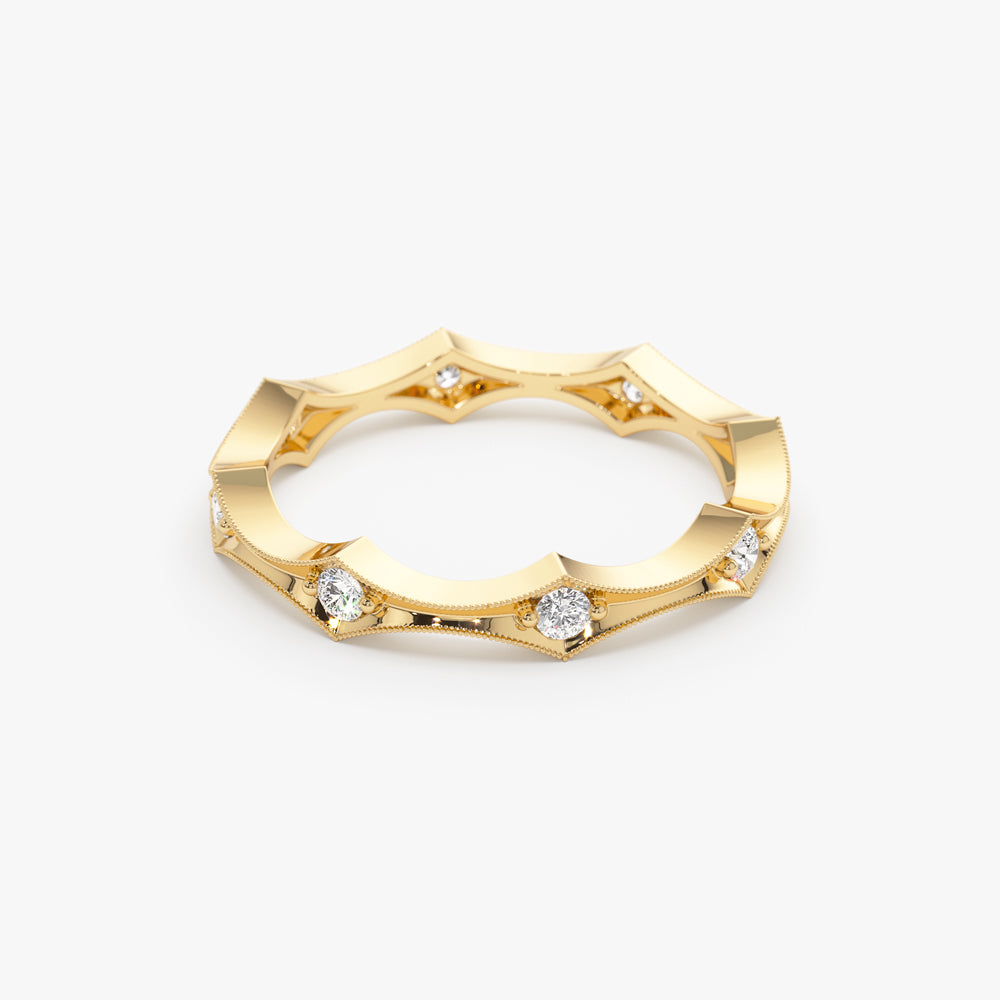 14k Stackable Arte Deco Diamond Wedding Band