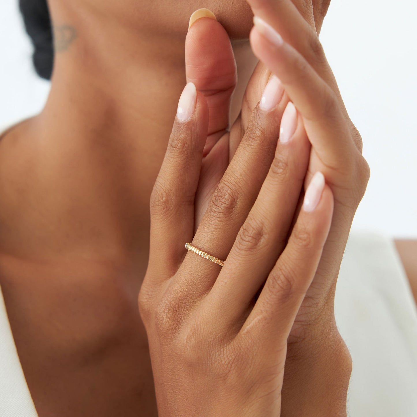 14K Stackable Ribbed Wedding band
