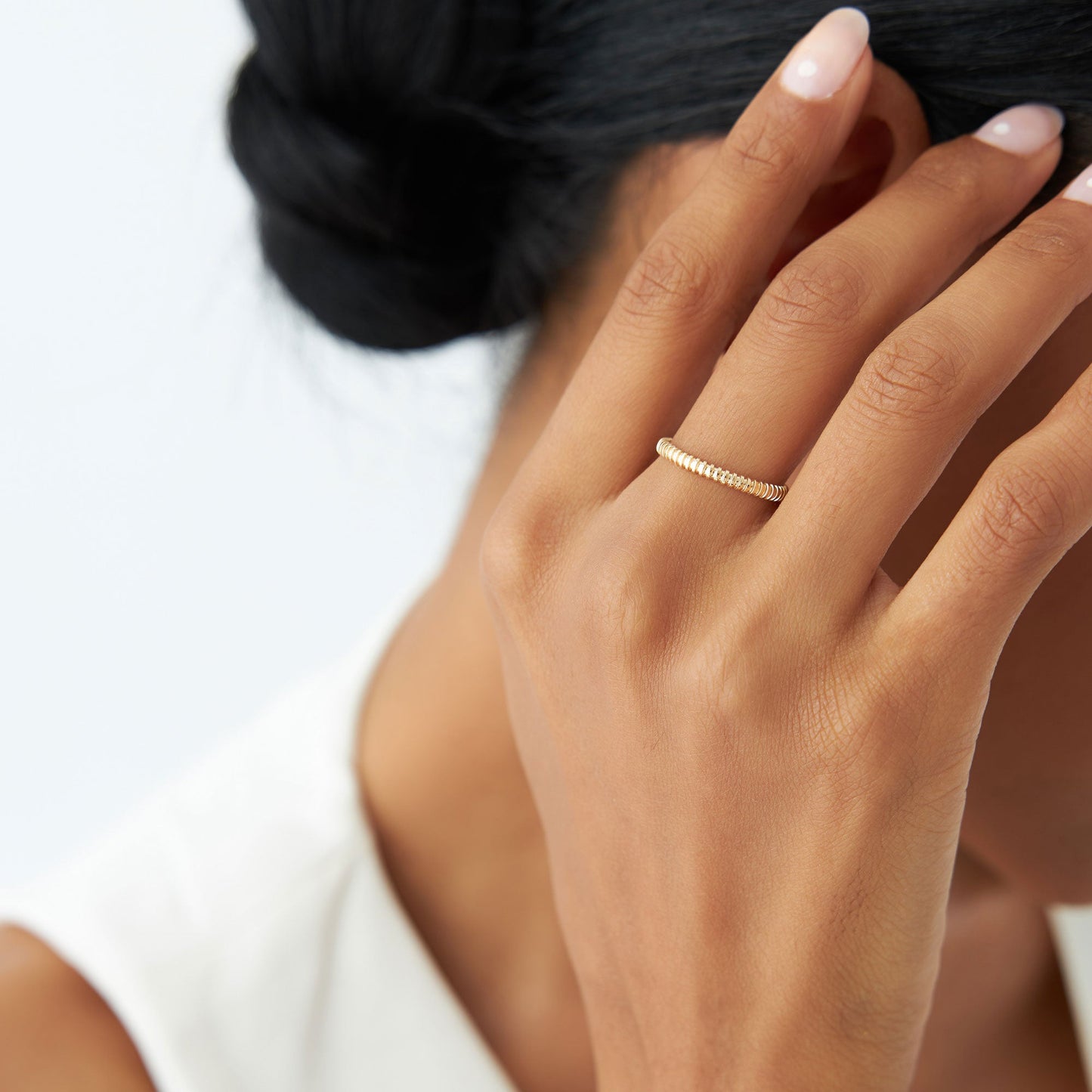 14K Stackable Ribbed Wedding band