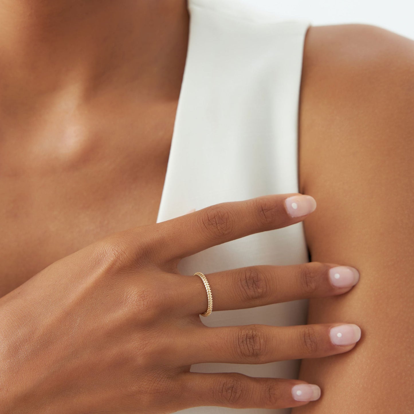 14K Stackable Ribbed Wedding band