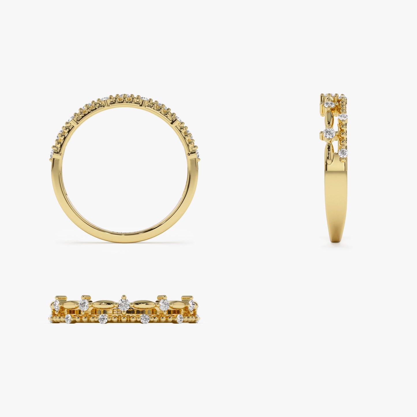 14k Stacked Double Band Diamond Ring