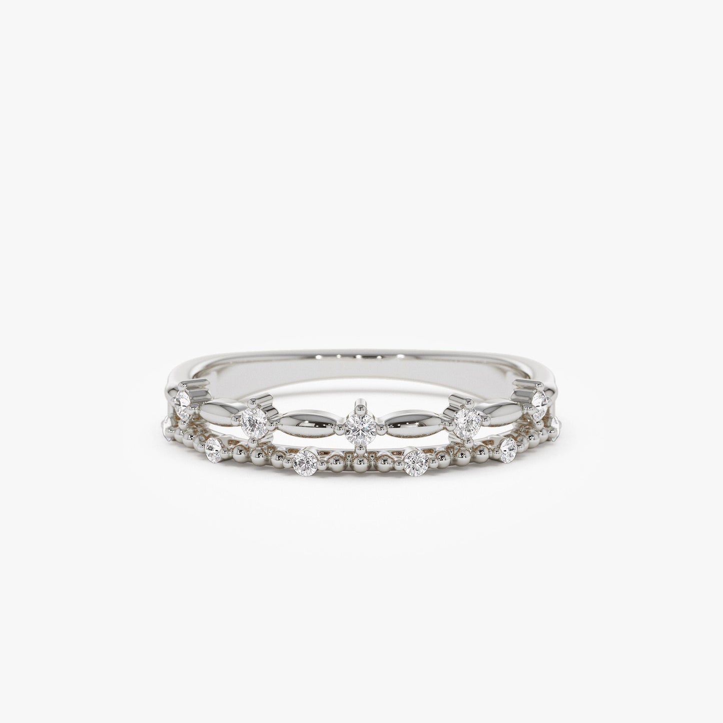 14k Stacked Double Band Diamond Ring - Geum Jewels
