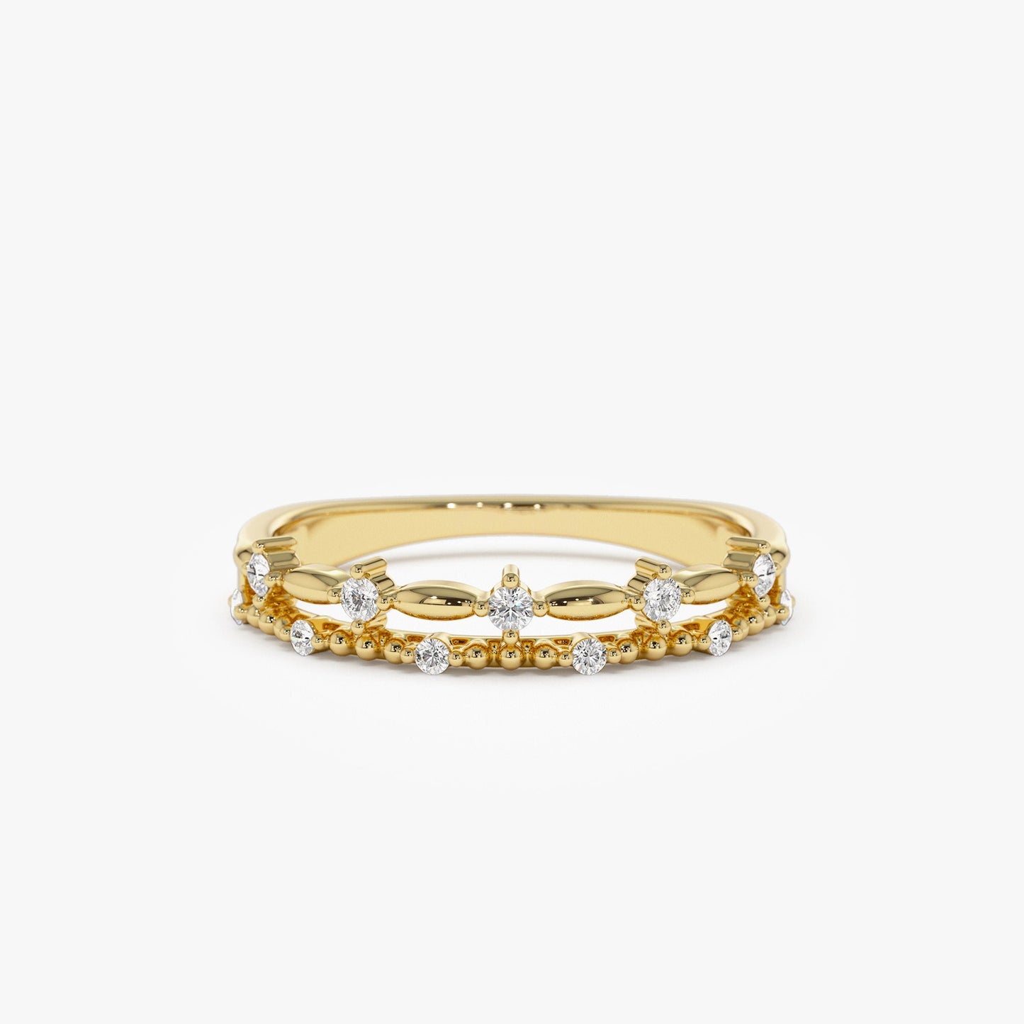 14k Stacked Double Band Diamond Ring - Geum Jewels