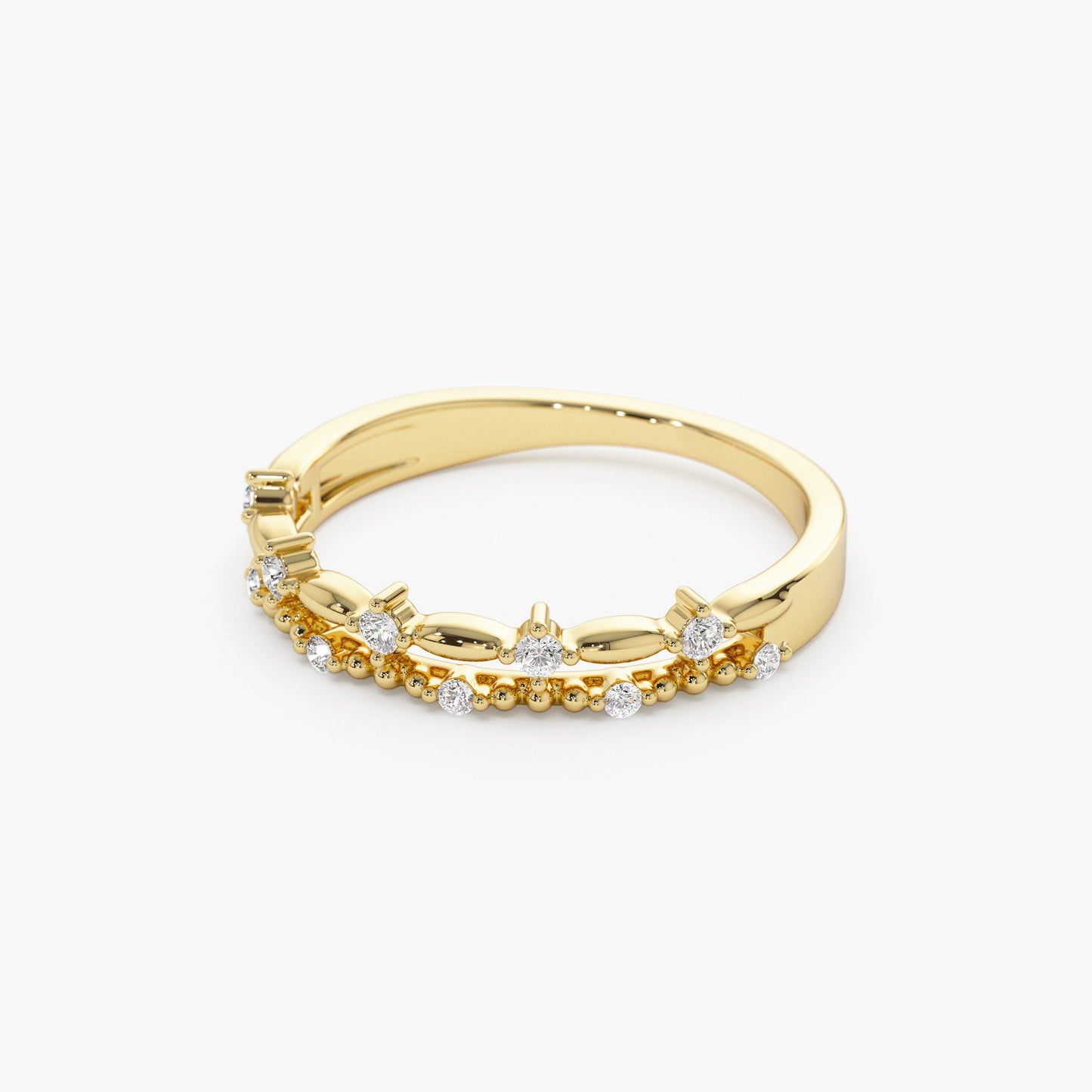 14k Stacked Double Band Diamond Ring - Geum Jewels