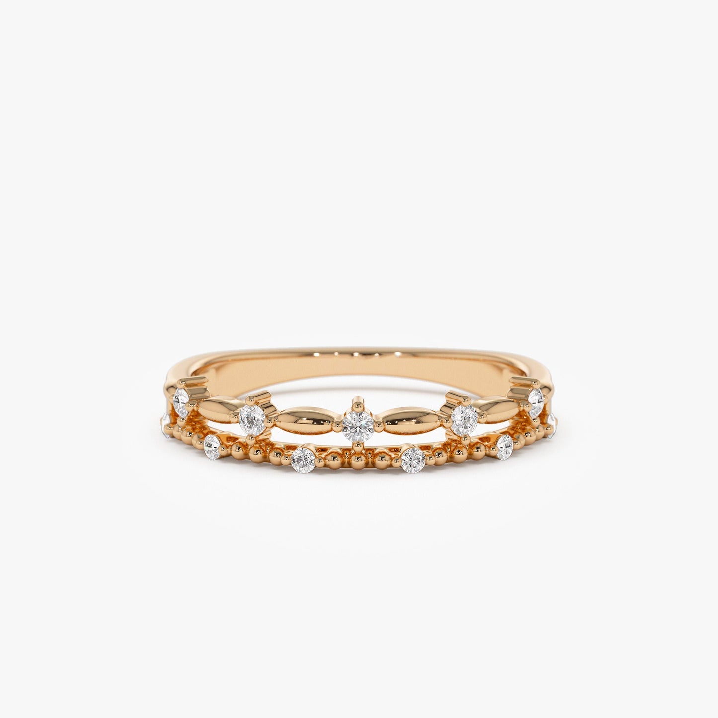 14k Stacked Double Band Diamond Ring - Geum Jewels