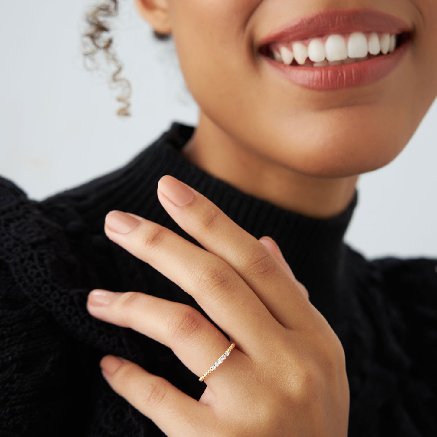 14K Stacking Dainty Beaded Diamond Band