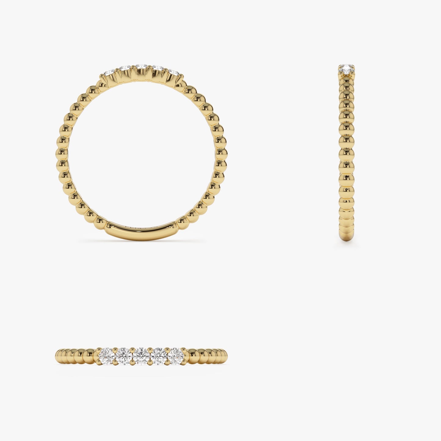 14K Stacking Dainty Beaded Diamond Band