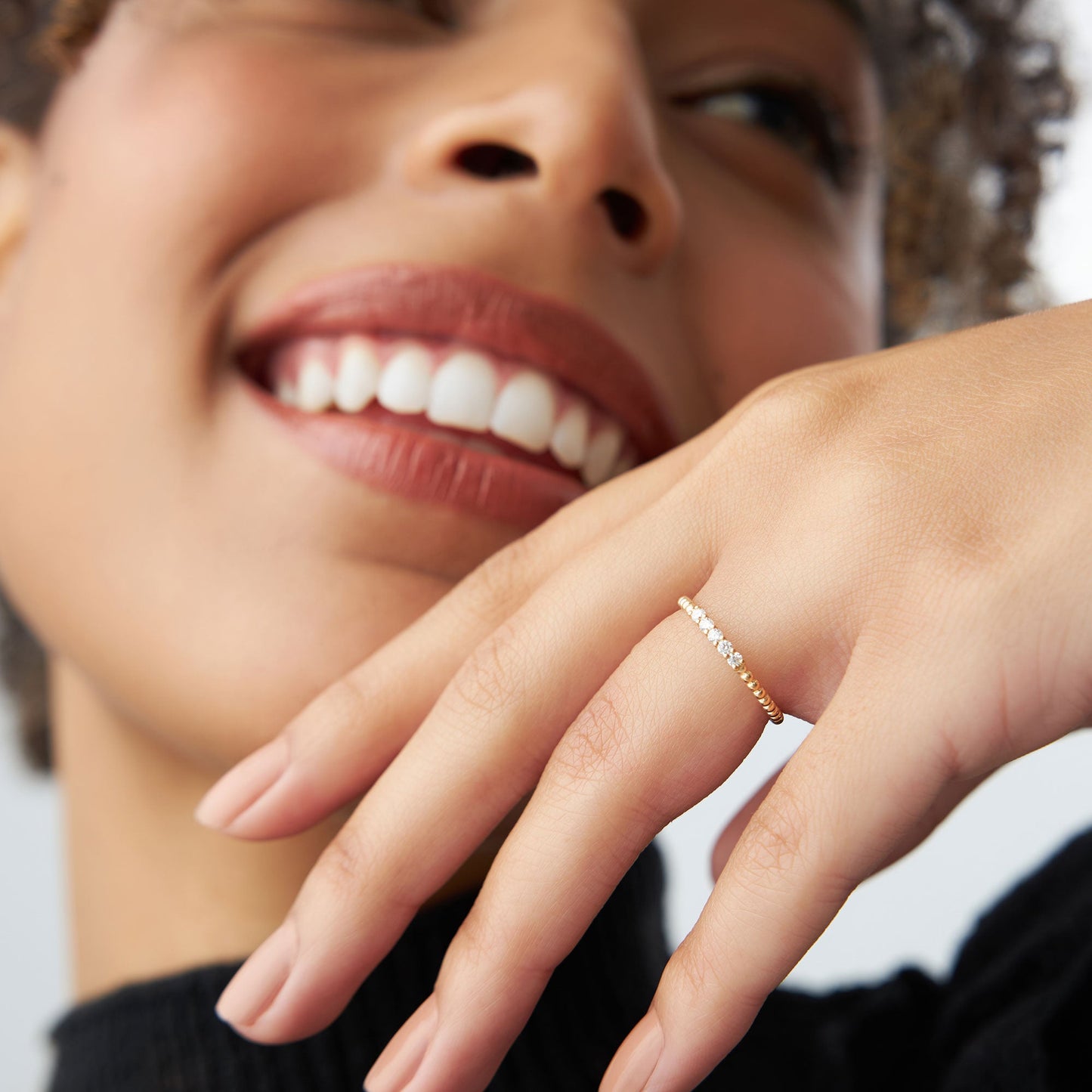 14K Stacking Dainty Beaded Diamond Band