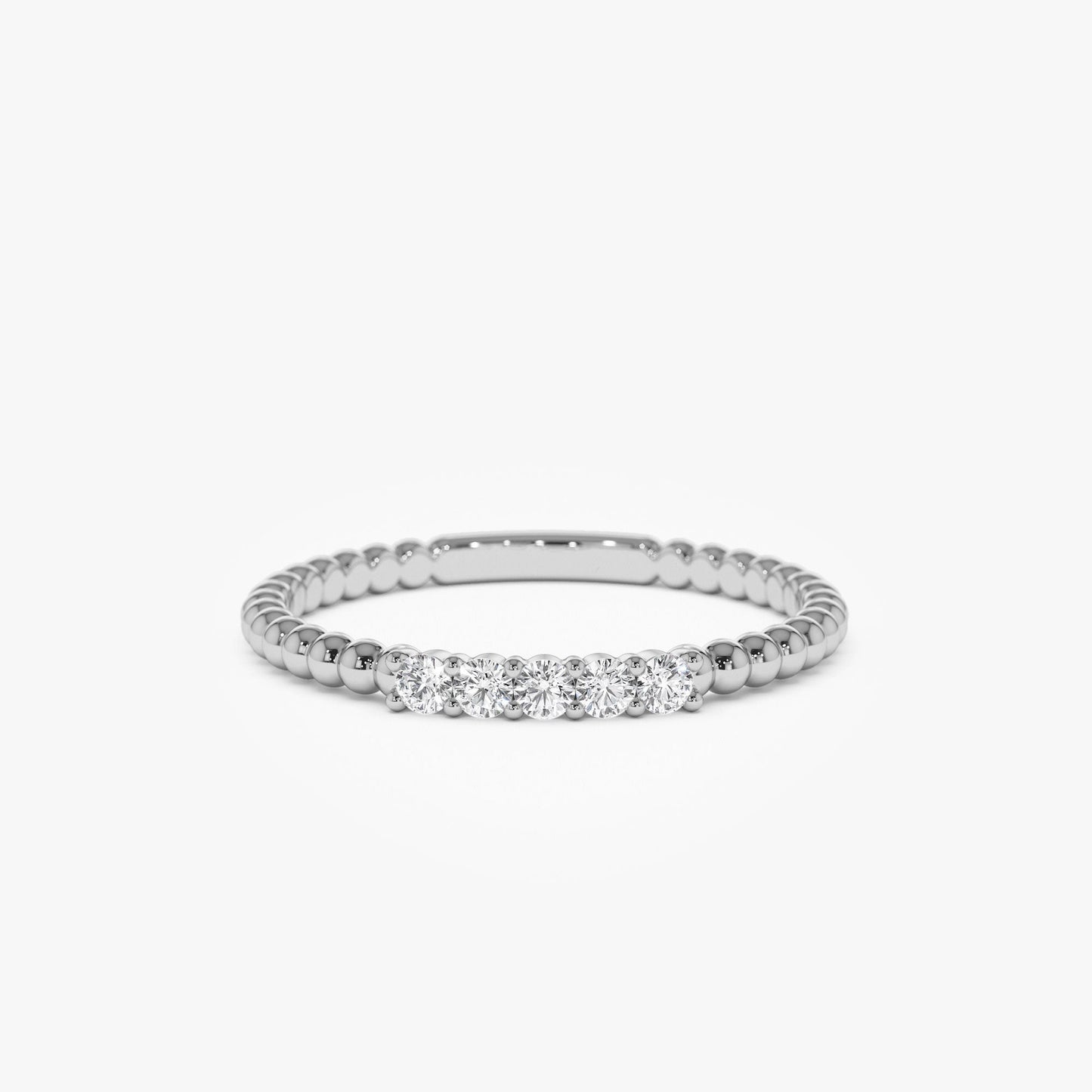 14K Stacking Dainty Beaded Diamond Band - Geum Jewels