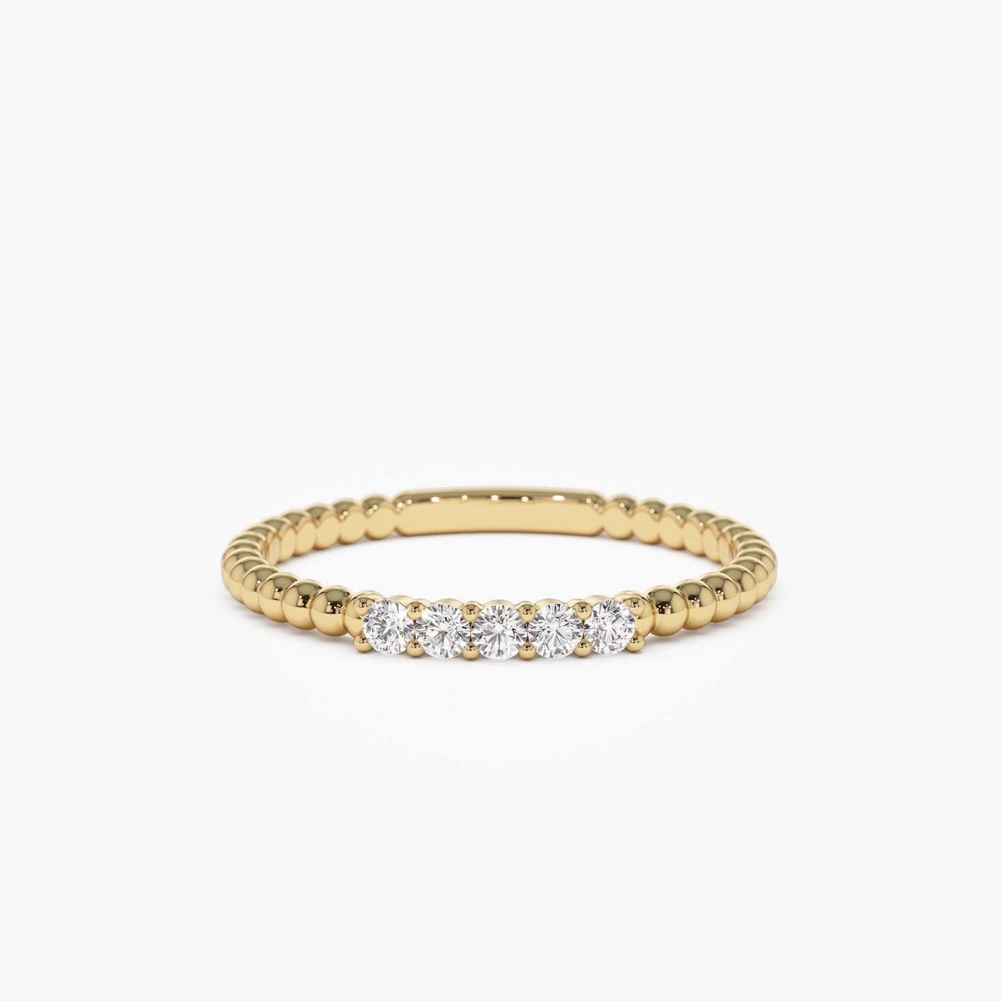 14K Stacking Dainty Beaded Diamond Band - Geum Jewels