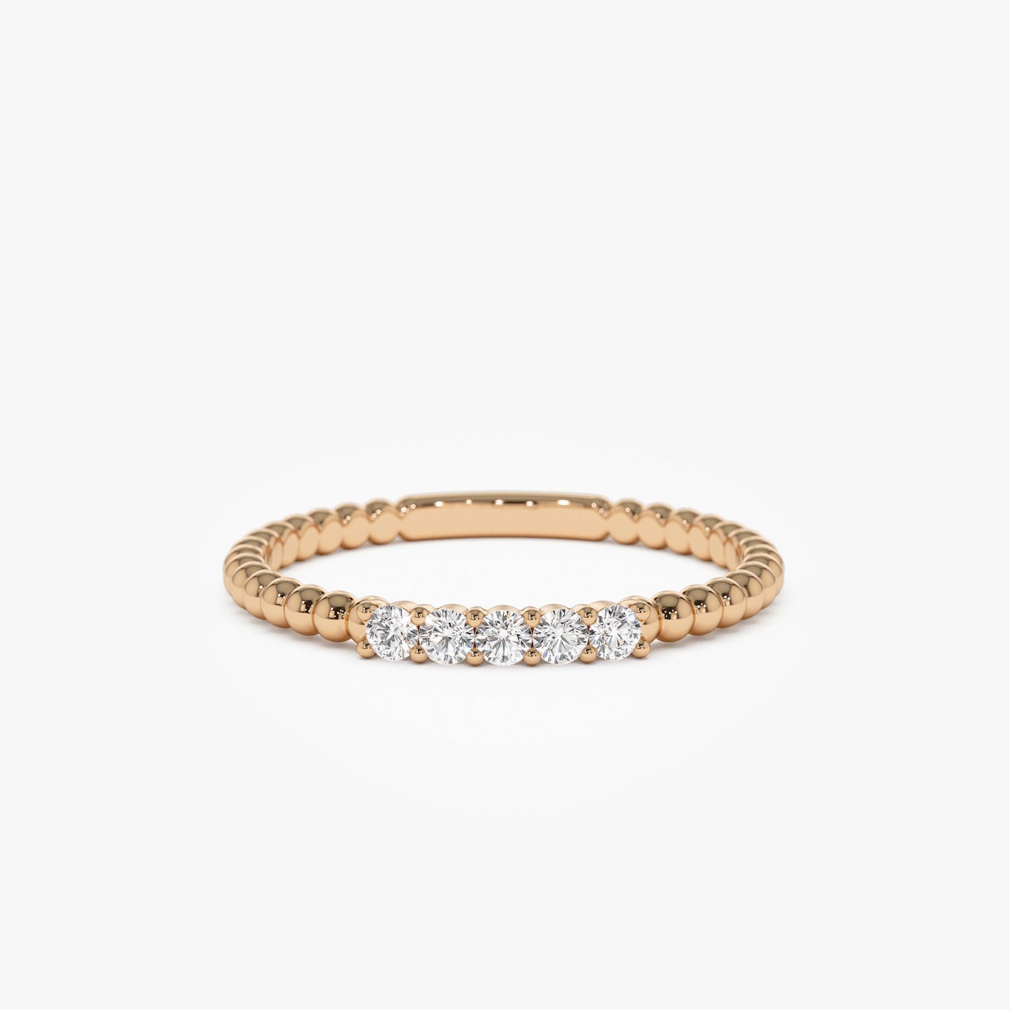 14K Stacking Dainty Beaded Diamond Band - Geum Jewels