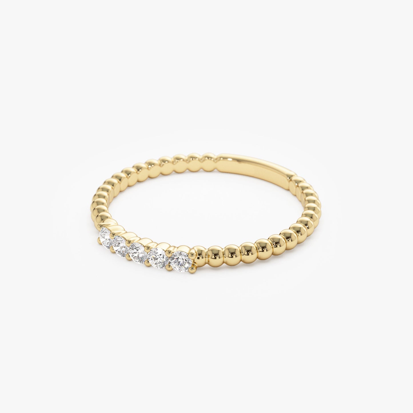 14K Stacking Dainty Beaded Diamond Band - Geum Jewels