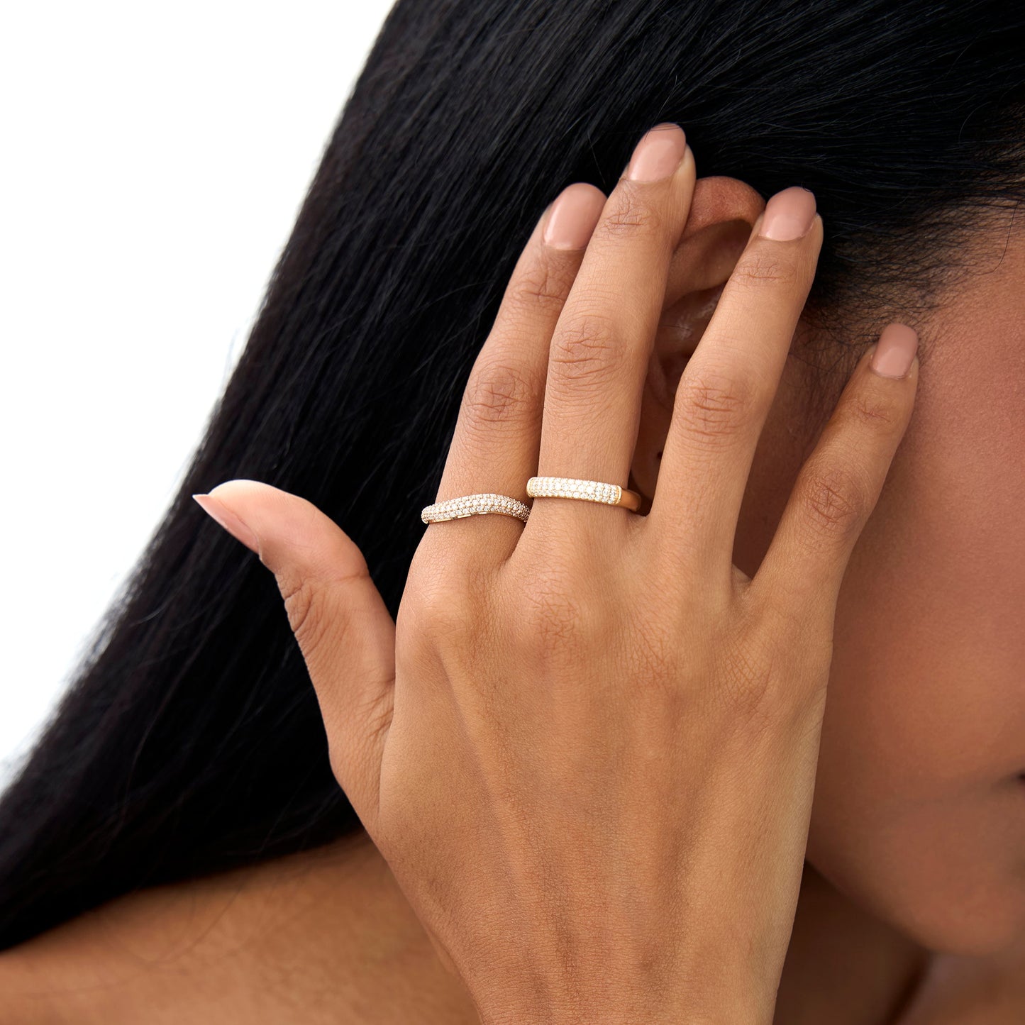 14K Three Row Diamond Pave Band