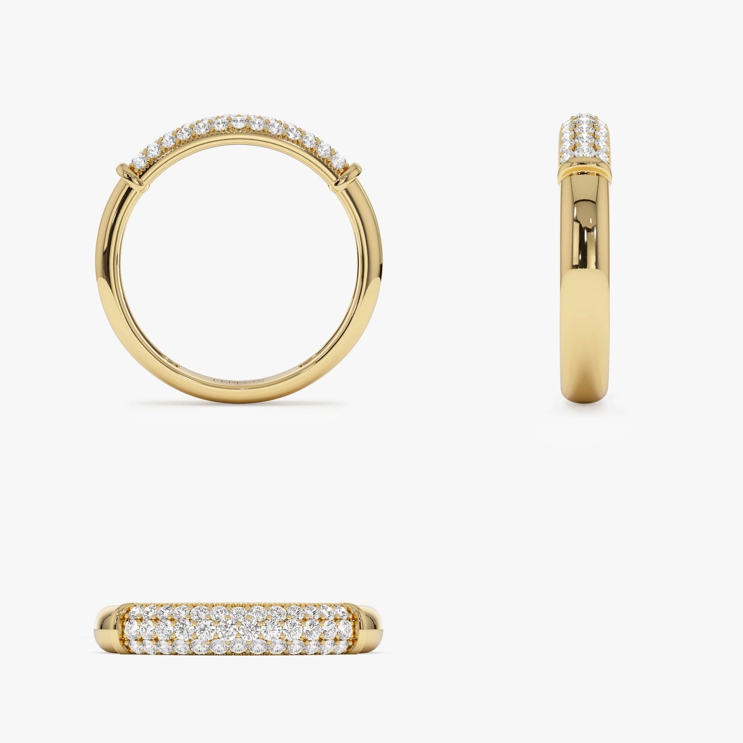 14K Three Row Diamond Pave Band