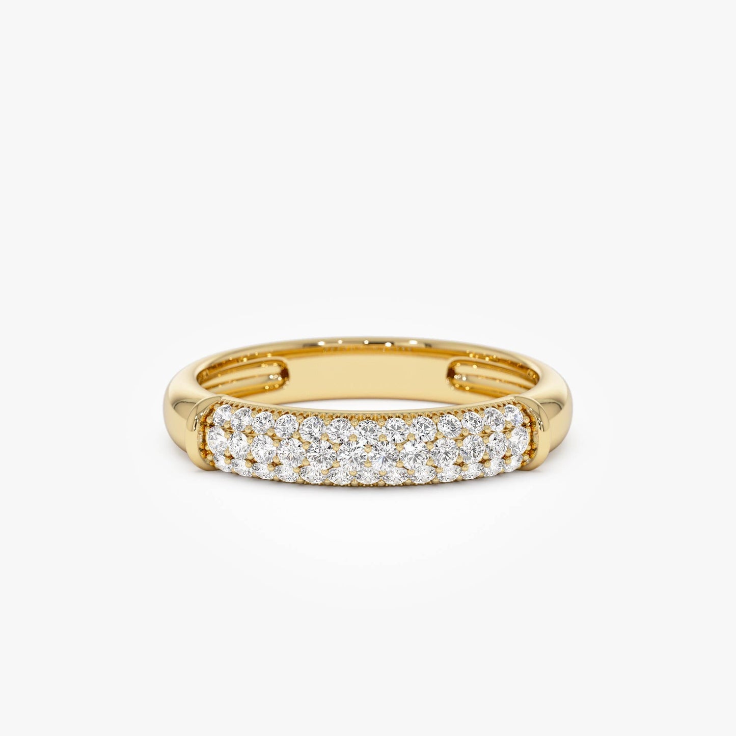 14K Three Row Diamond Pave Band - Geum Jewels