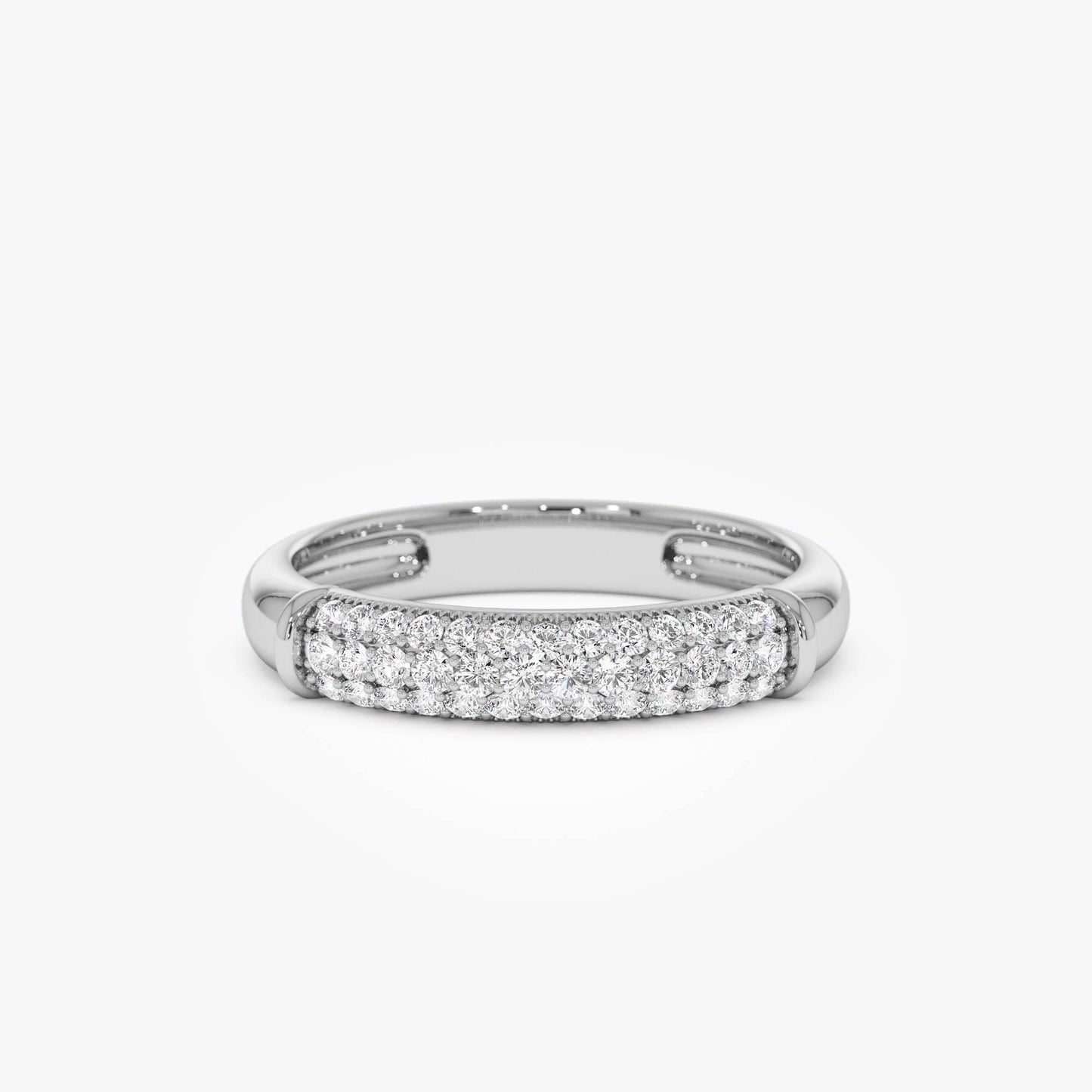 14K Three Row Diamond Pave Band - Geum Jewels
