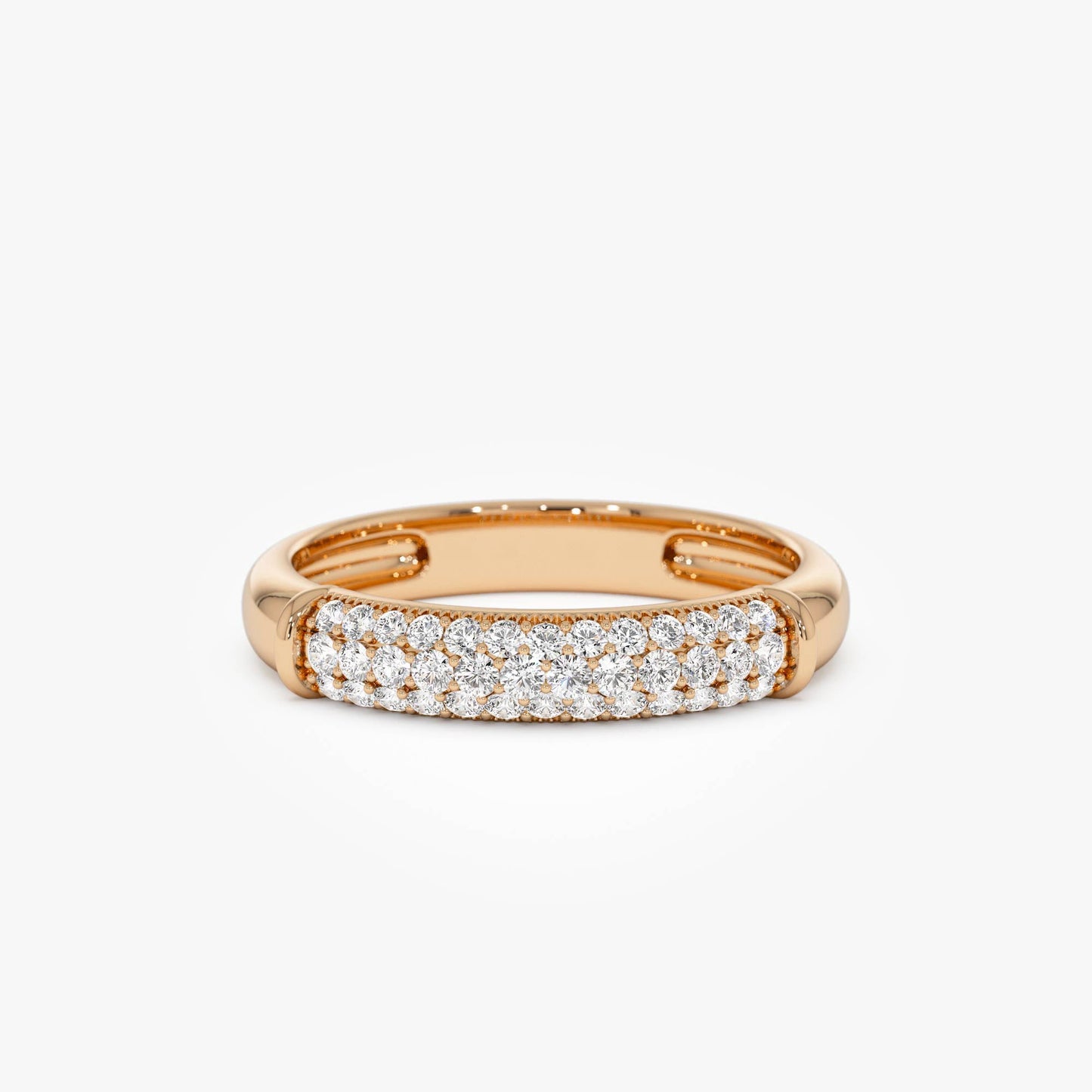 14K Three Row Diamond Pave Band - Geum Jewels
