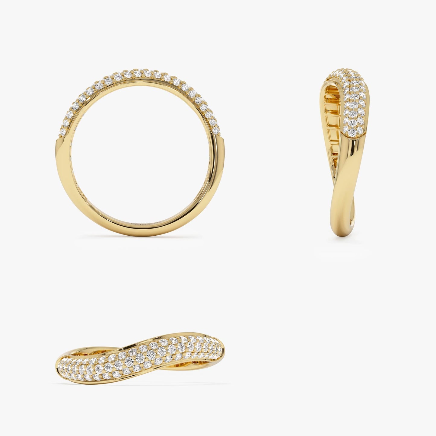 14k Three Row Diamond Pave Wave Ring