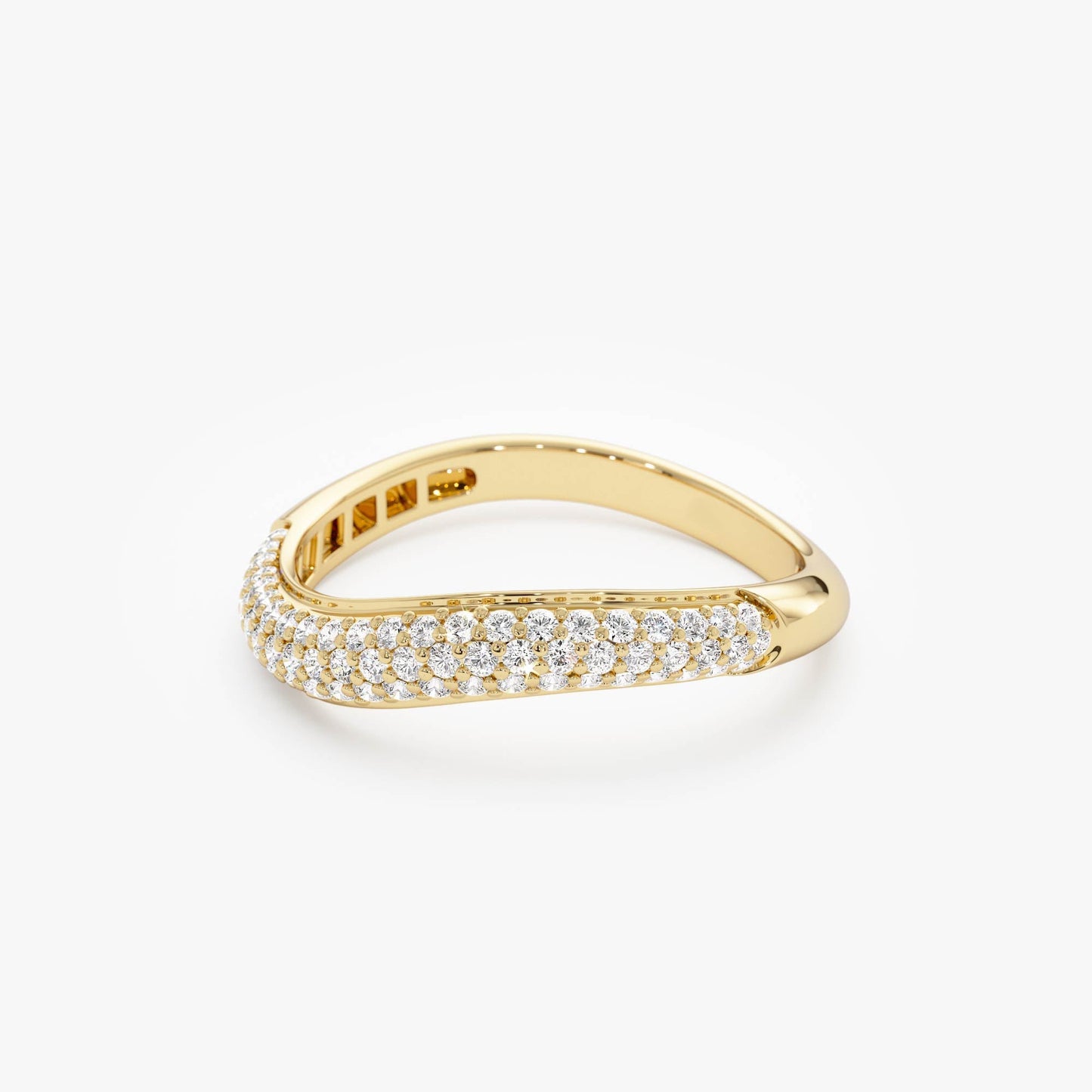 14k Three Row Diamond Pave Wave Ring - Geum Jewels