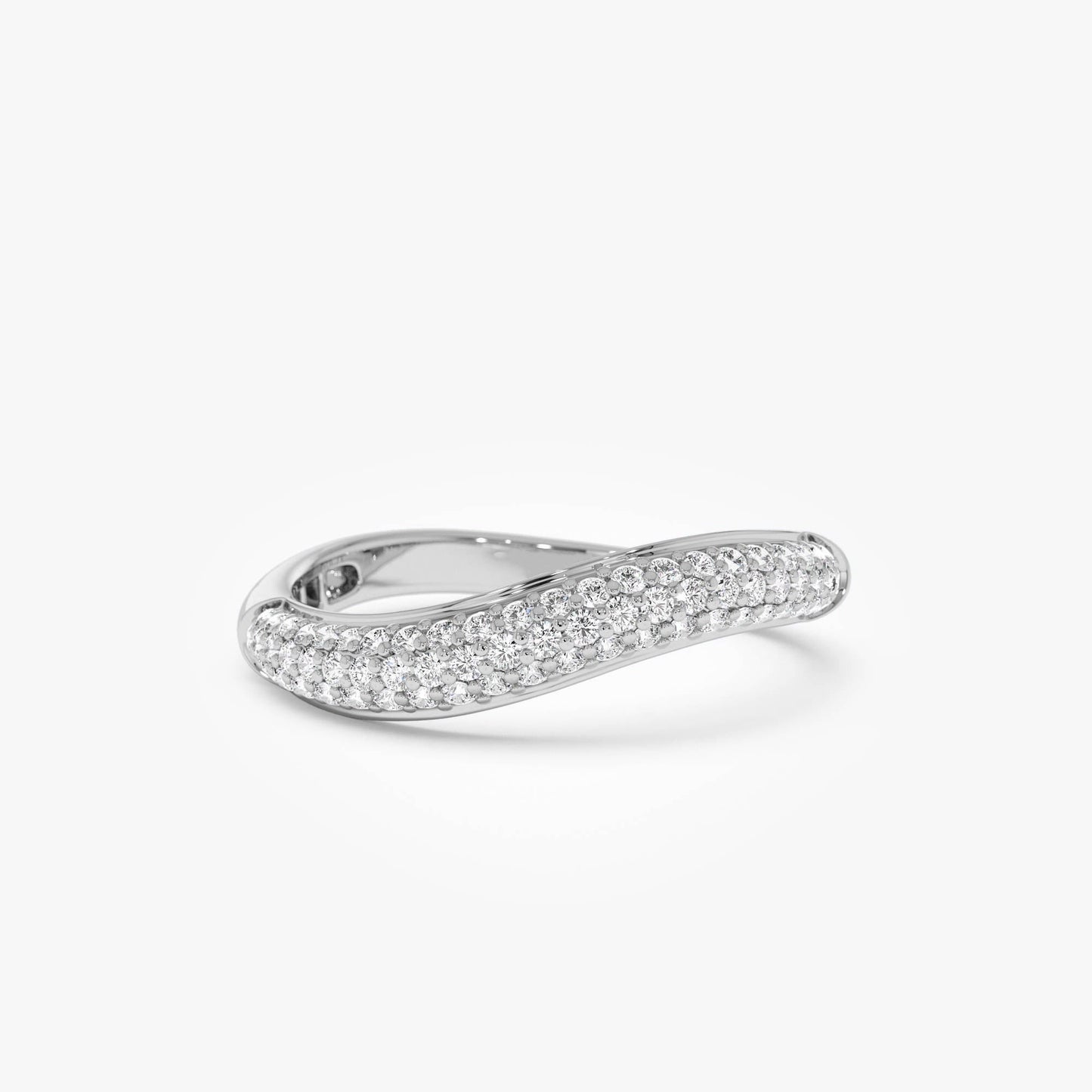 14k Three Row Diamond Pave Wave Ring - Geum Jewels