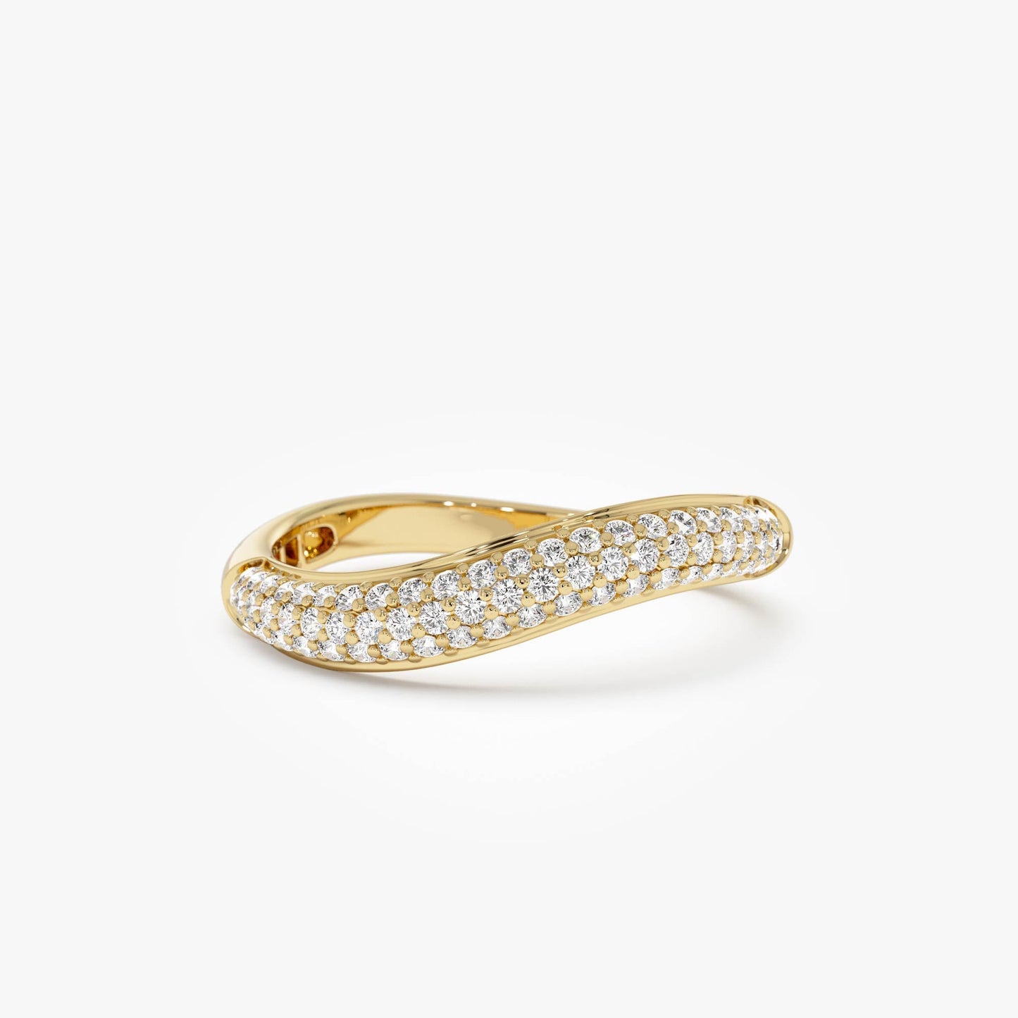 14k Three Row Diamond Pave Wave Ring - Geum Jewels
