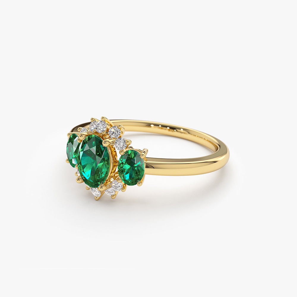 14k Three Stone Emerald Cluster Ring - Geum Jewels